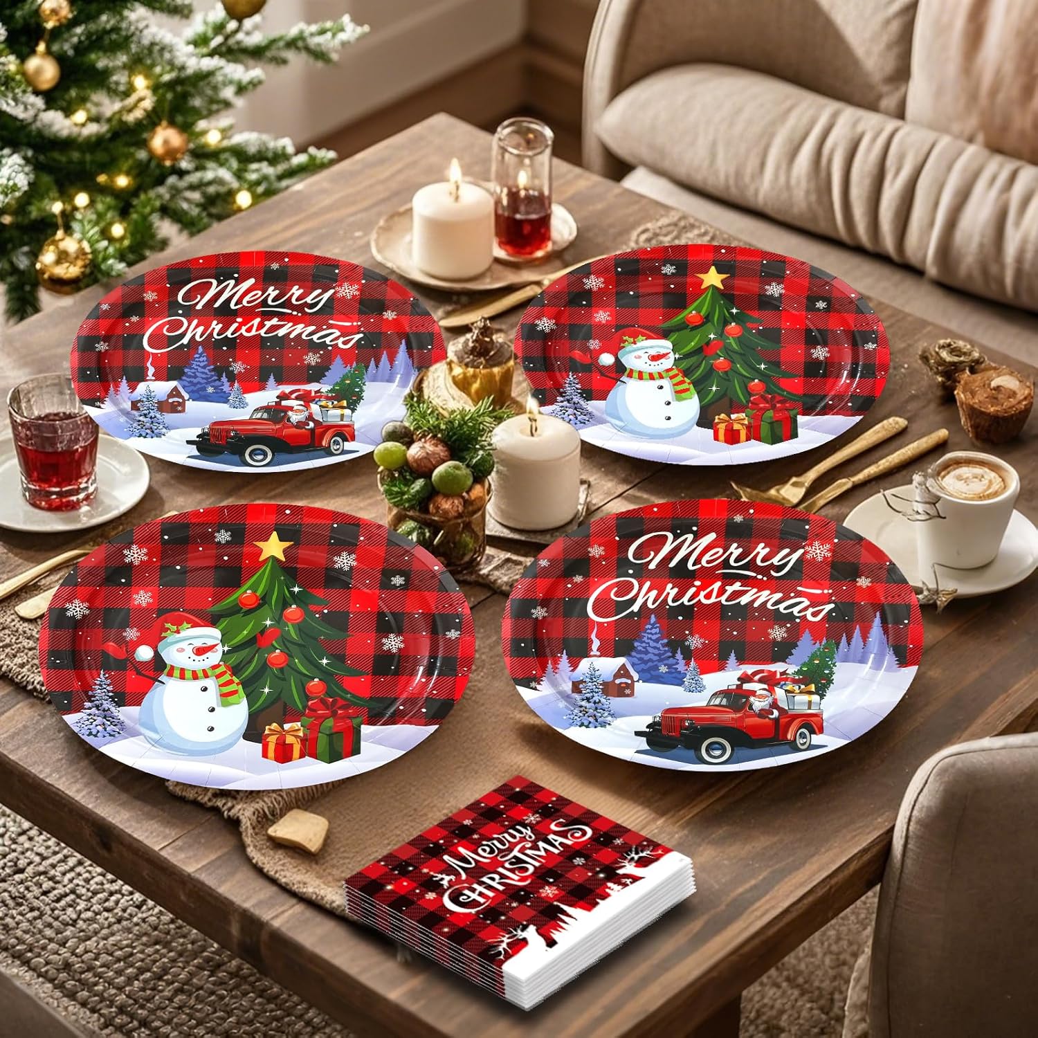 100Pcs Christmas Oval Paper Plates and Napkins -10" x 12" Large Disposable Party Plates, Christmas Party Supplies Dinnerware Set - Image 5