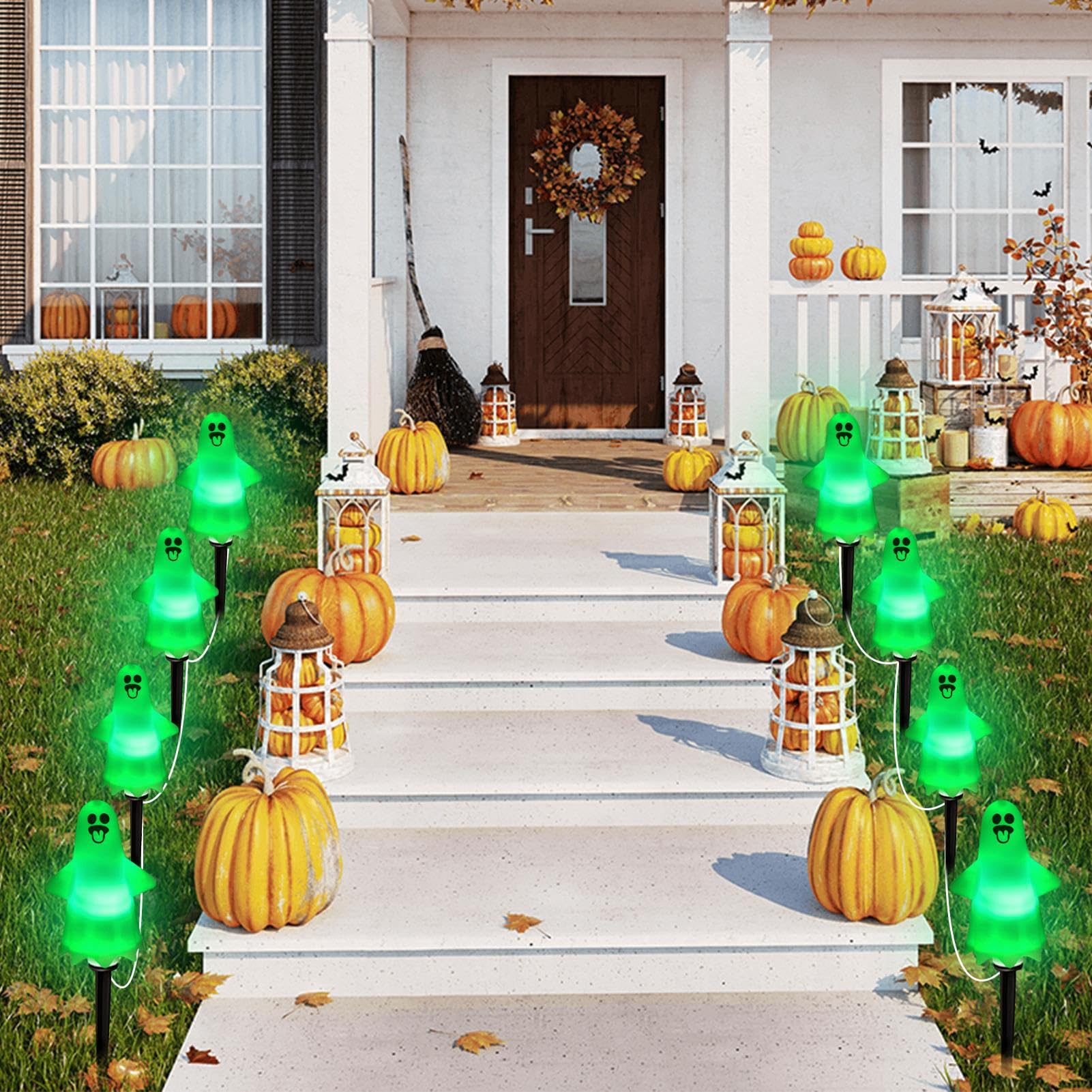 Lampy Solarne Zewnętrzne na Halloween Panel Słoneczny Wodoodporny I Odporny | Lampy Duchy Na Paliku Dekoracje Z Duchami Na Ścieżkę, Ogród, Patio, Krajobraz, Nawiedzony Dom, Ślub,