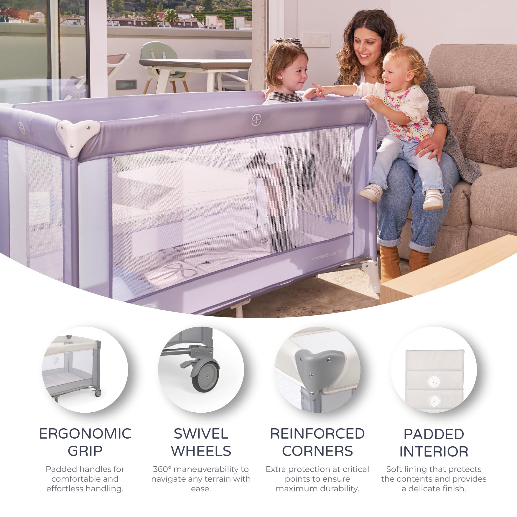 Innovaciones MS 630136 - Reisebett für Babys, 3-teilig, 120 x 60, inkl. Matratze und Transporttasche, von 0+ Monaten bis 15 kg, zusammenklappbar und einfache Montage, leichte und sehr stabile Struktur