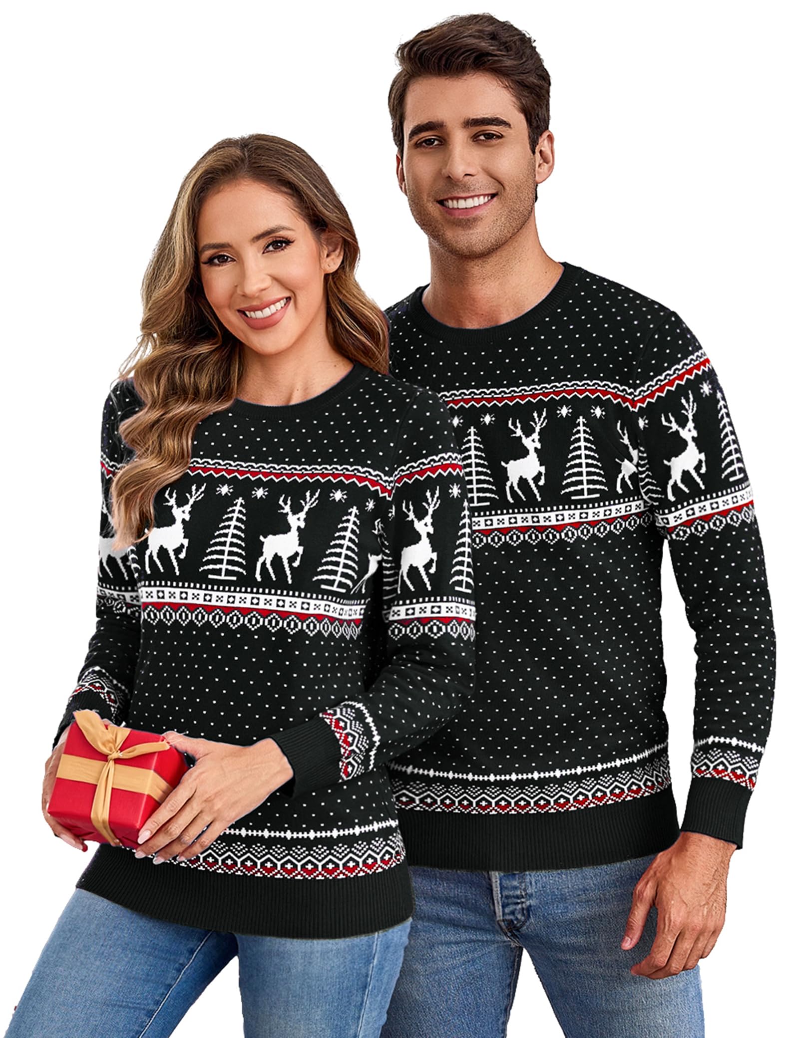 Aottori Familien Weihnachtspullover Damen für Weihnachtsfeiern Schwarz L | Weihnachtspulli Damen Langarm, Langarm im Weihnachtsstil, Warm Und Gemütlich im Winter, Als Partnerlook für Festtage