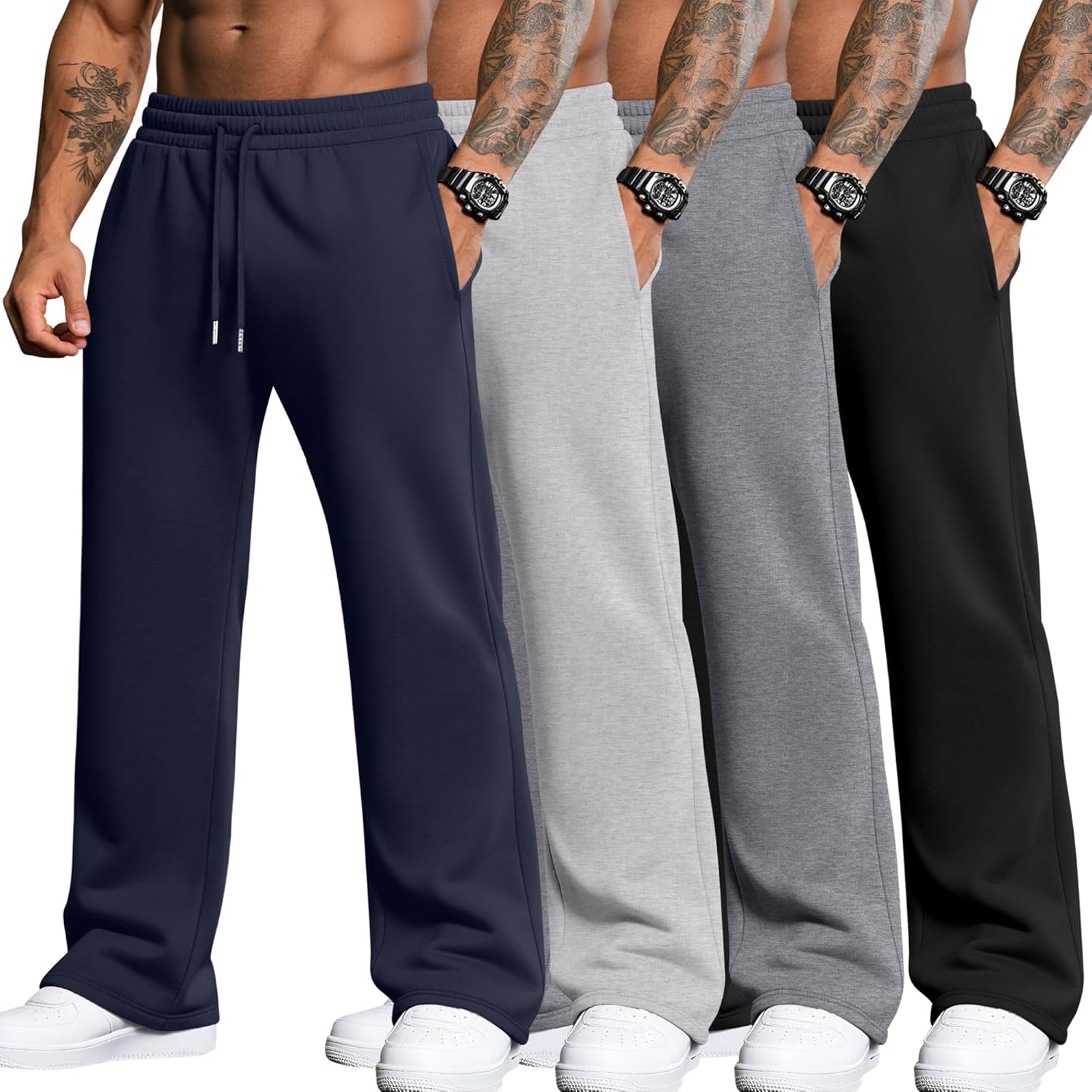4 Pack Men's Big and Tall Sweatpants Thin Athletic Workout Joggers Baggy Lounge Drawstring Plus Pants with Pockets