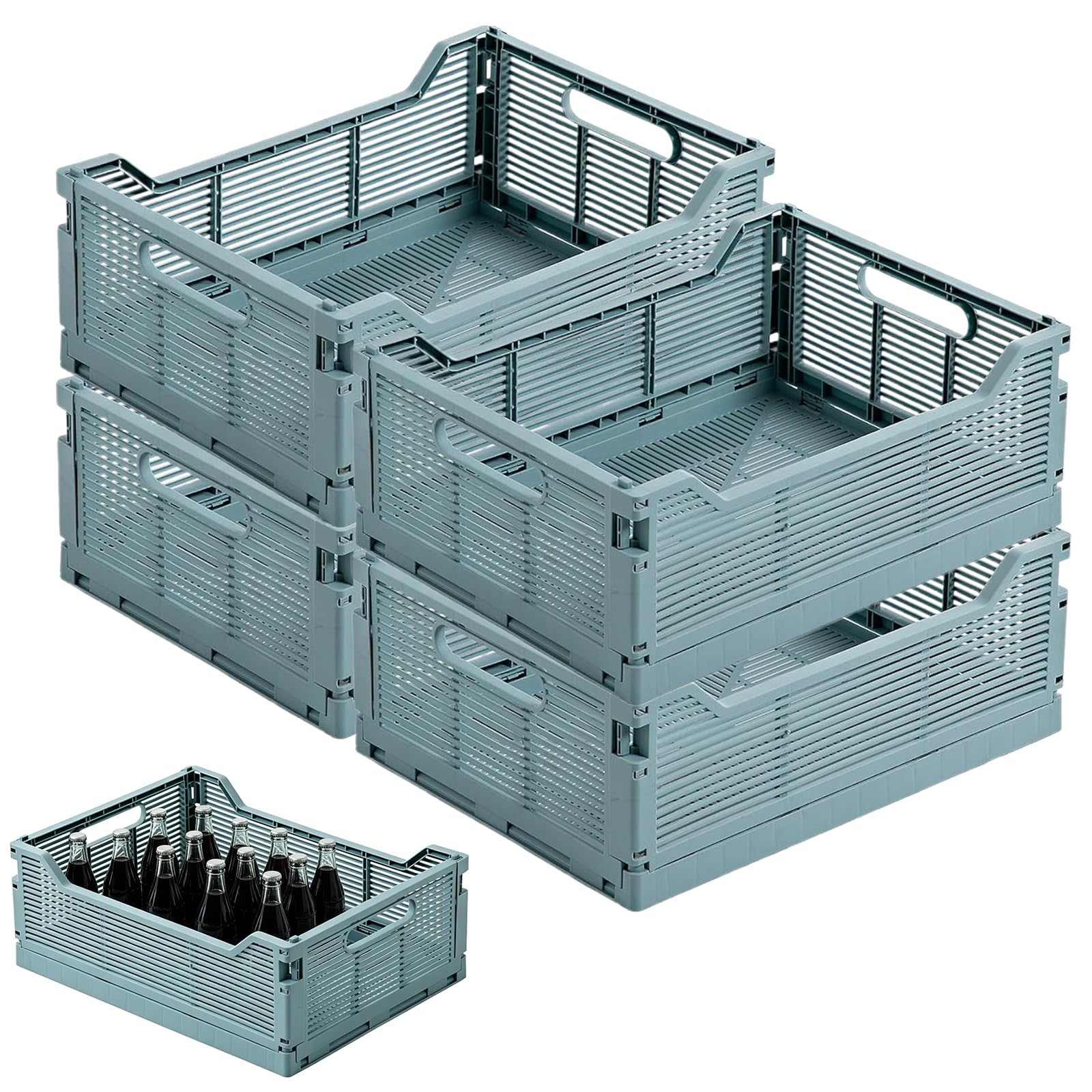 Juego de 4 cajas plegables, 40 x 30 x 15,5 cm, cesta de almacenamiento plegable, apilable y ahorra espacio, caja plegable de plástico para cocina, dormitorio, aula, oficina