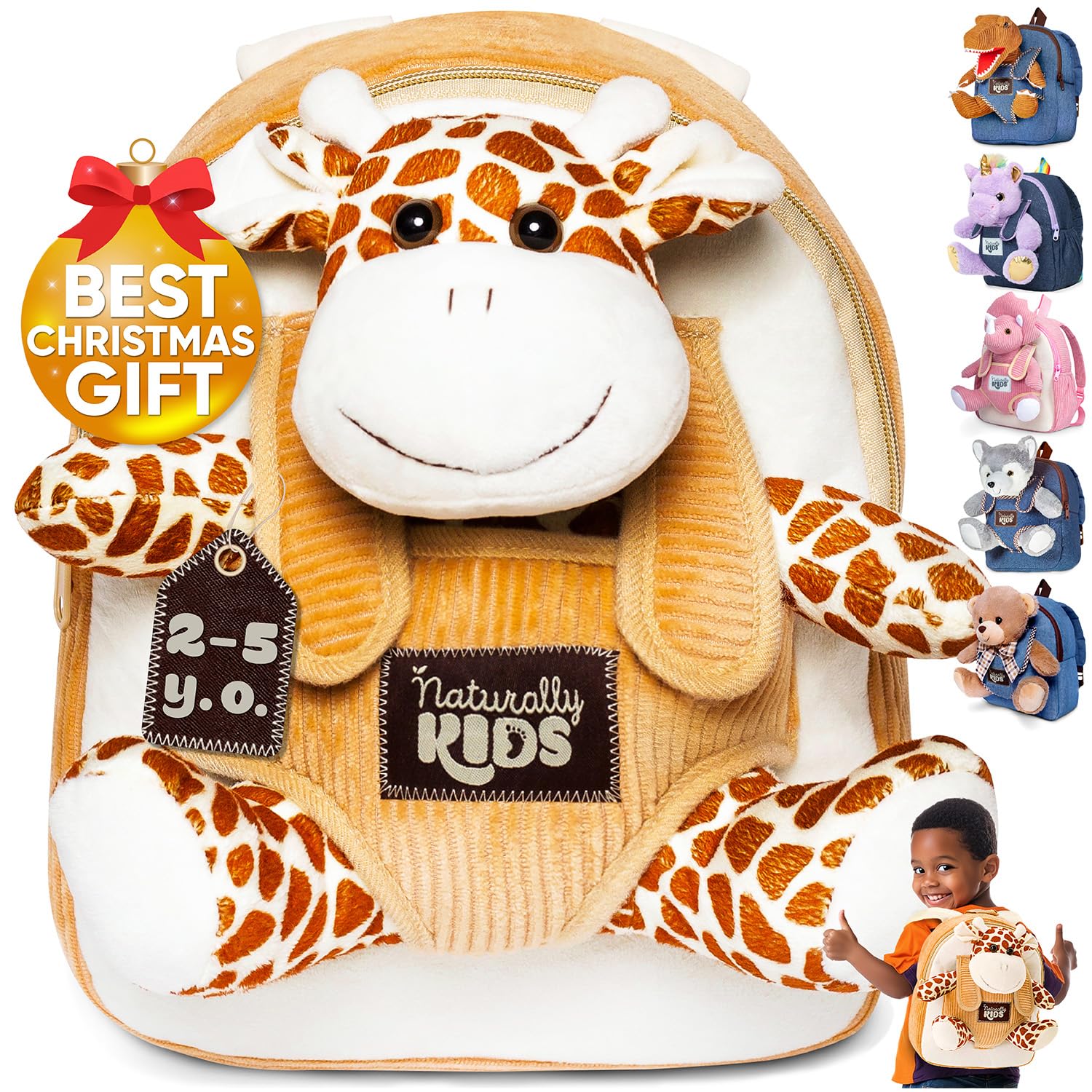 Naturally KIDS Backpack with Stuffed Animal Toys, Christmas Gifts for Kids, Birthday Gifts for Boys and Girls for 2, 3, 4, 5, 6, 7 Year Old