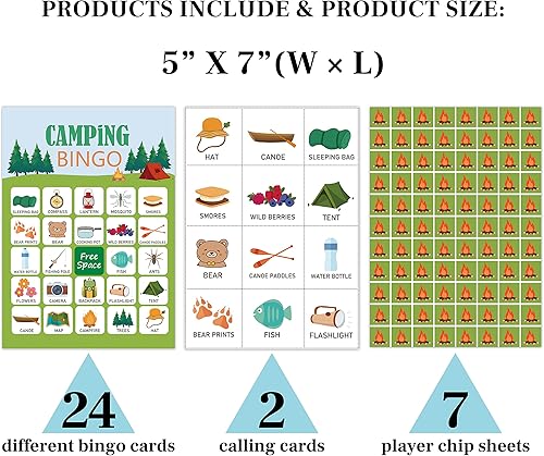 Miniatura 2 de Tarjetas de bingo de campamento, juego de bingo de aventura de campamento, juego de fiesta de cumpleaños de campamento, al aire libre, interior,