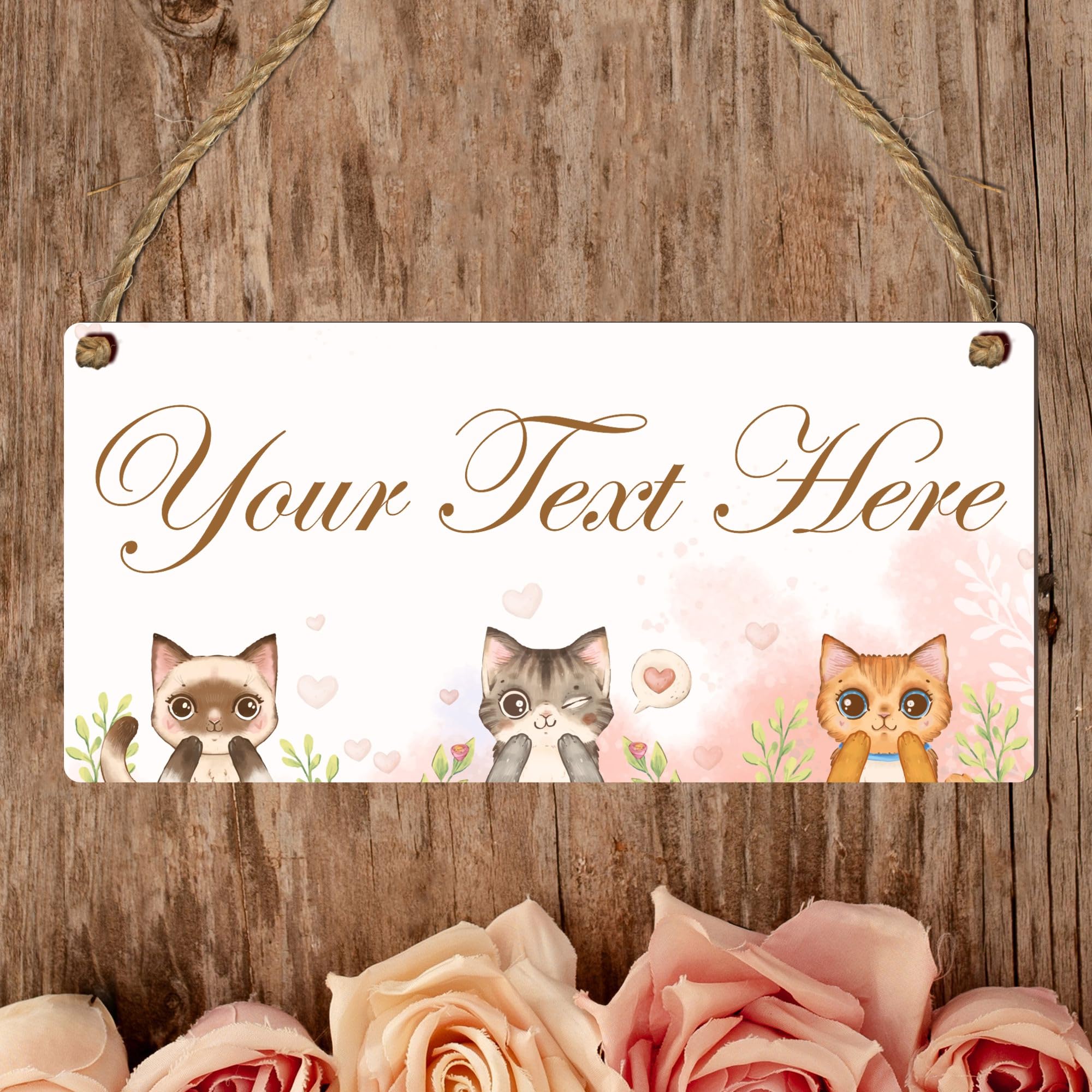 Personalised Floral & Nature-Themed Decorative Hanging Plaque – Custom Name & Message Sign for Home, Office, Garden Decor (Three Cats, Mdf Wood Indoor Use Only)