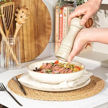 Salter Olea Salt and Pepper Mill, Adjustable Ceramic Grinder, Beige