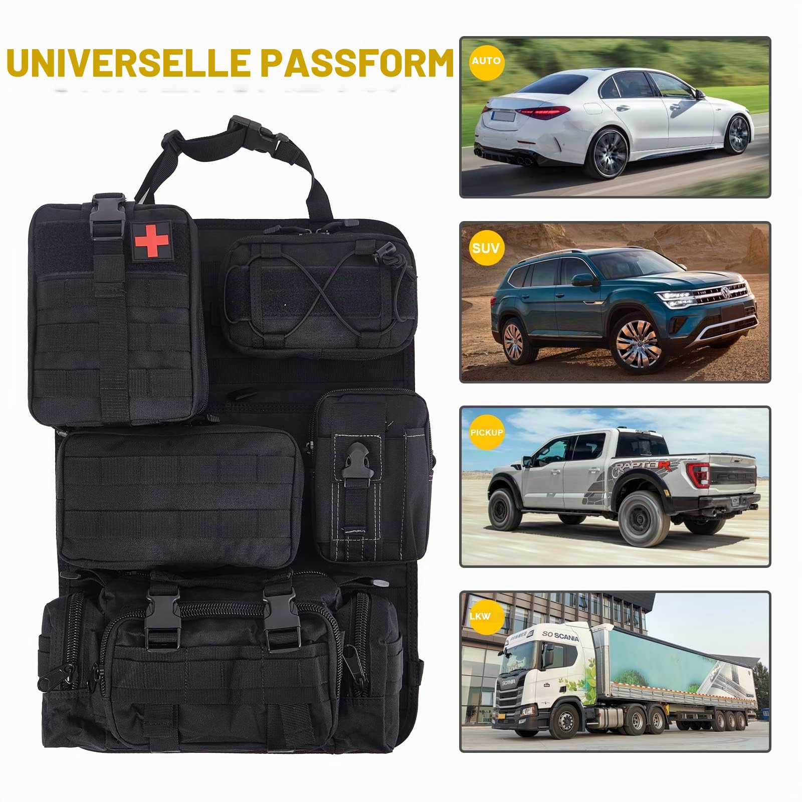 Taktischer LKW-Organizer für Rücksitz, Aufbewahrungstasche, Molle-Panels für Fahrzeuge, Auto und SUV, Schwarz, 6 Stück