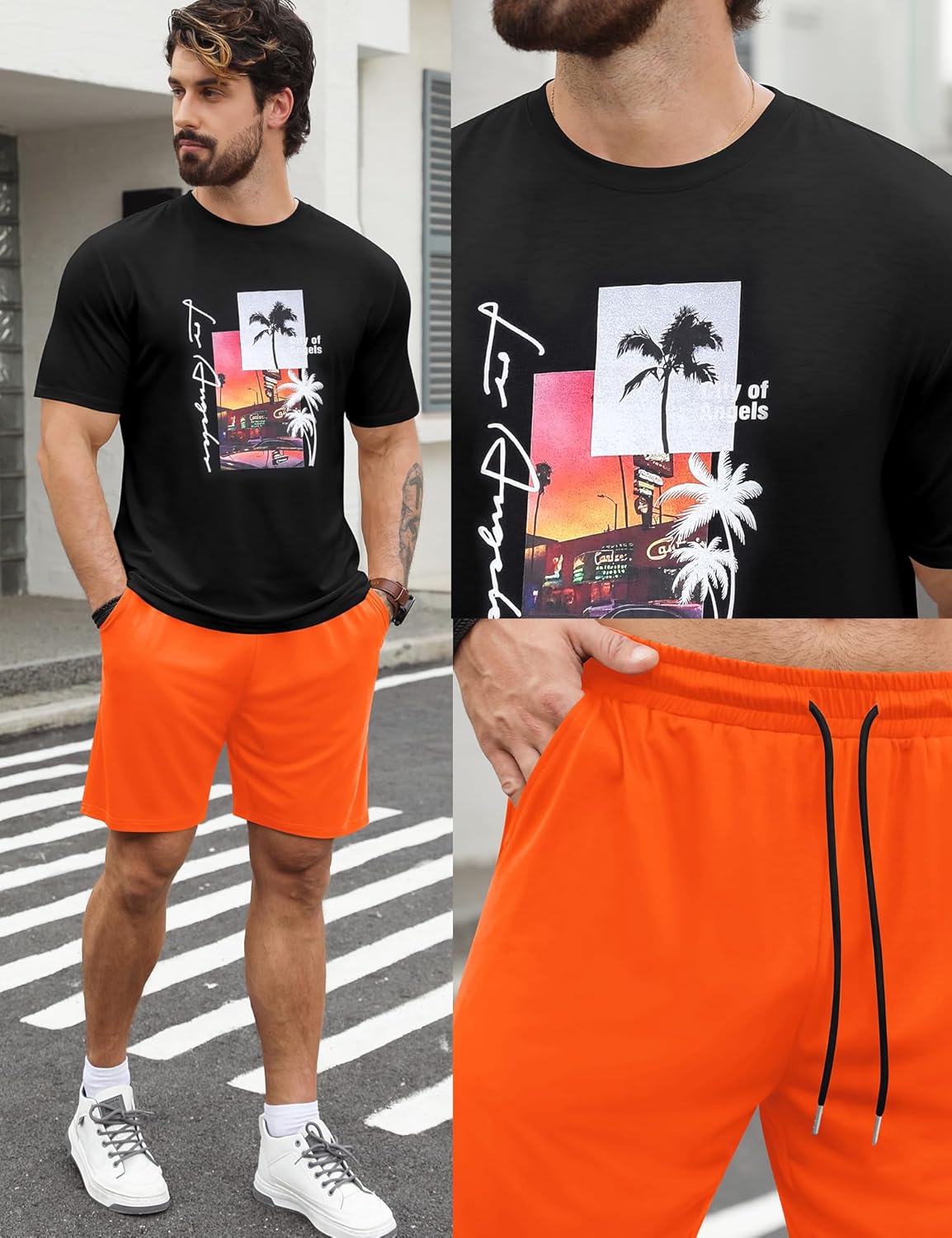 LecGee Men's Hawaiian Short Sleeve Tracksuit Summer T Shirt & Shorts set Aloha Tropical Two Piece Casual Daily Beach - Image 3