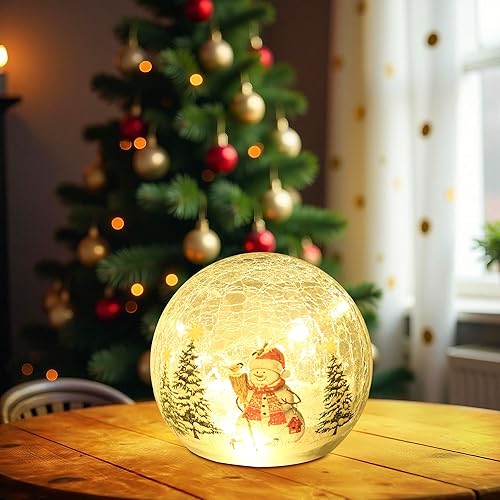 Globo de muñeco de nieve de Navidad con luces LED, decoraciones de Navidad para interiores, globos de vidrio agrietados iluminados, decoración de