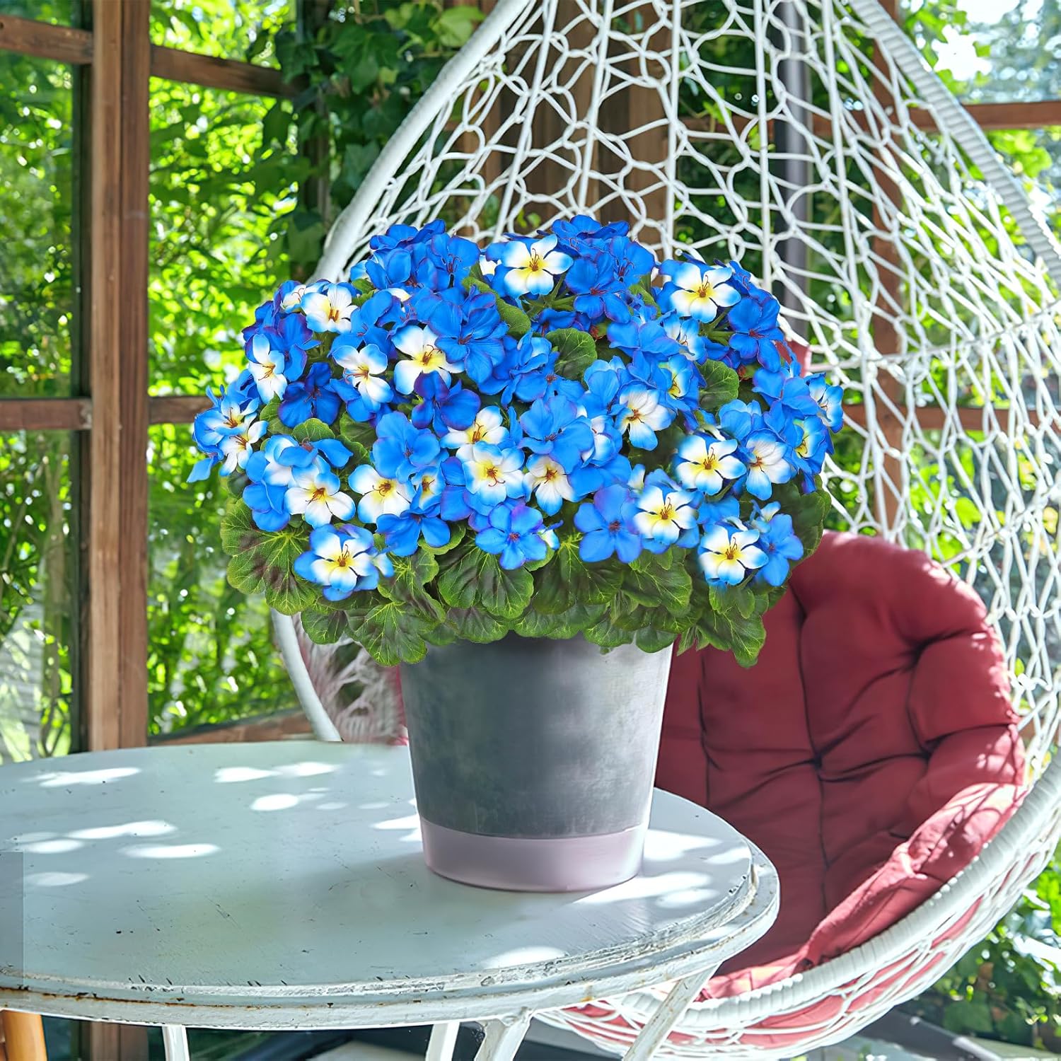 Fake Flowers 2PCS 17.3In Artificial Geraniums for Outdoors Realistic Artificial Geraniums UV Resistant Silk Flowers for Home Garden Wedding Indoor Outdoor Decoration (Blue) - Image 3