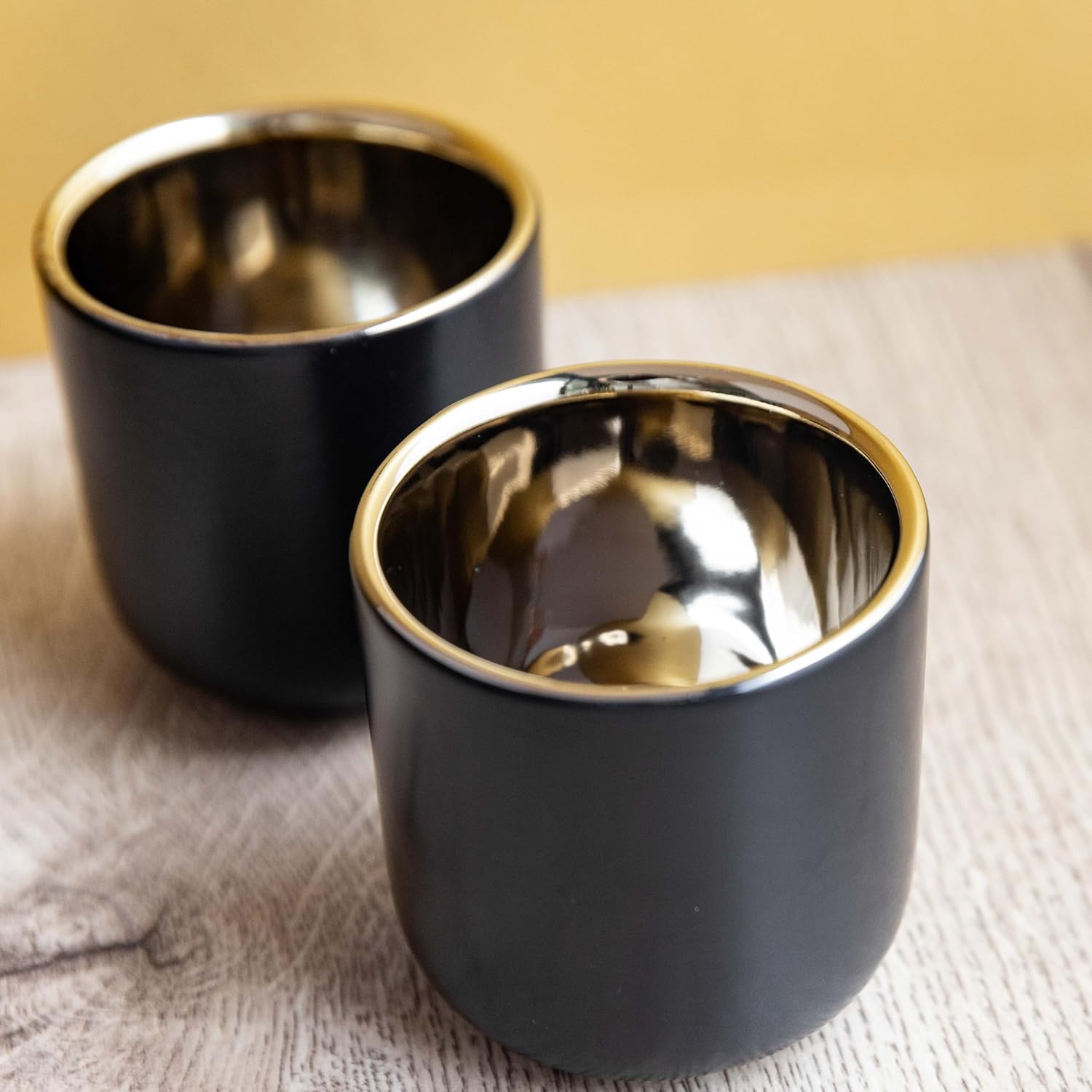La Cafetière Double Walled Ceramic Espresso Mugs, Set of Two, 70ml, Black, LCDWMUG702PC