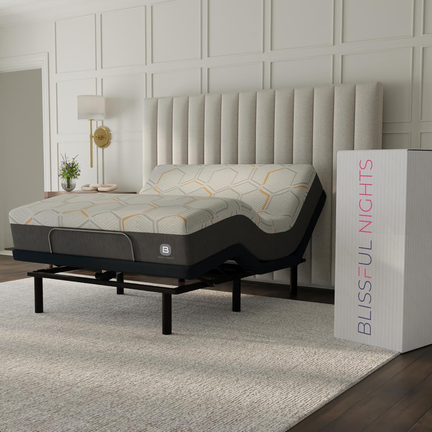 Blissful Nights e4 King Adjustable Bed Base Frame with 12" Medium Firm Copper and Gel Infused Memory Foam Mattress