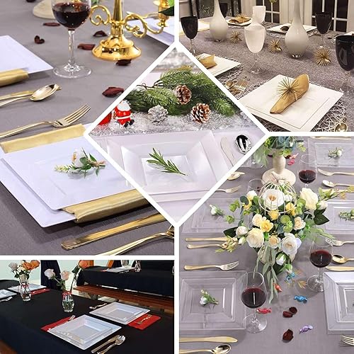 Miniatura 4 de Efavormart - Paquete de 50 platos cuadrados desechables de plástico de 6 pulgadas transparentes