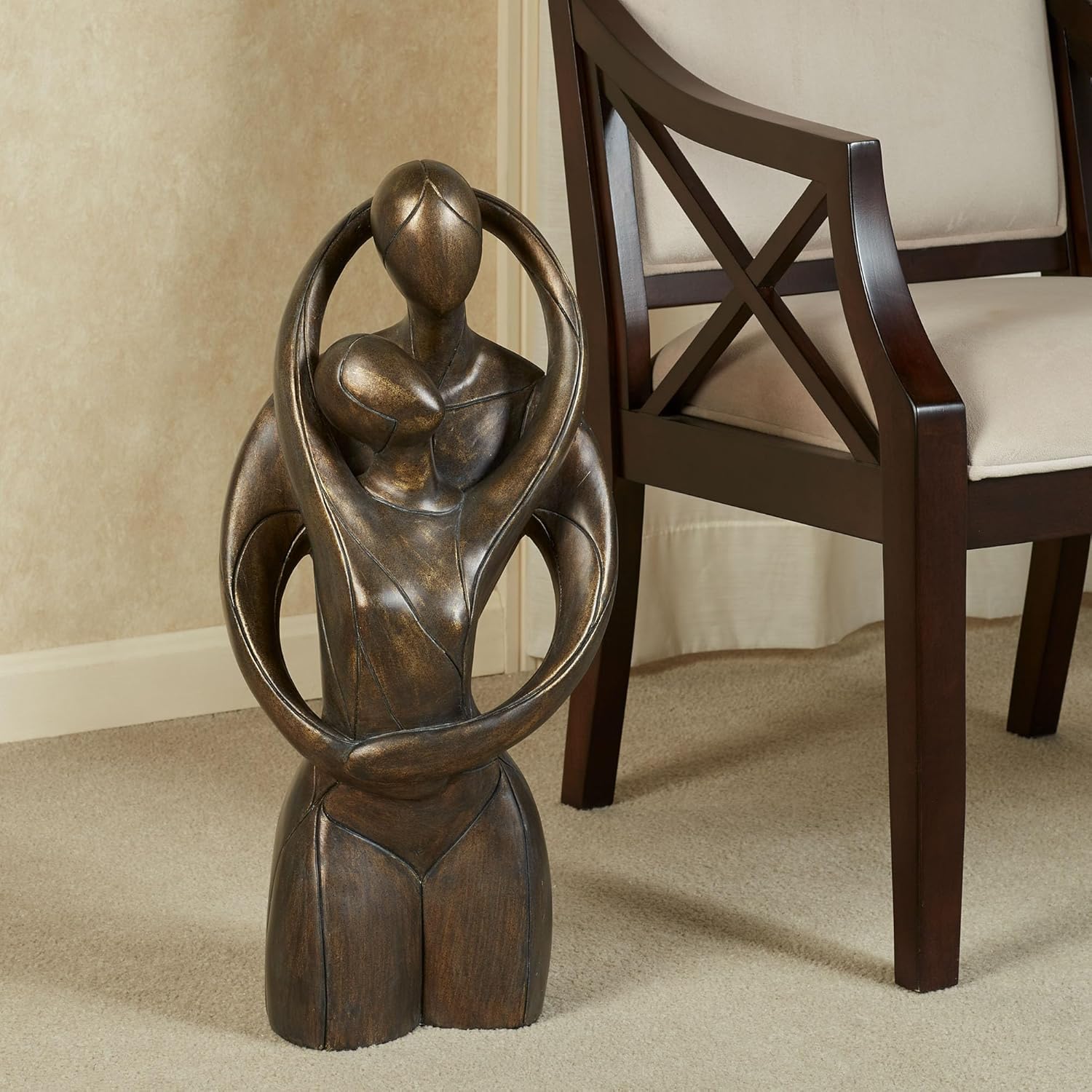 Touch of Class Large Contemporary Lover's Embrace Sculpture | Abstract Couple Statue | Handpainted Bronze Finish with Gold Accents | Romantic Gift for Anniversary and Valentine's Day | 26 Inches High