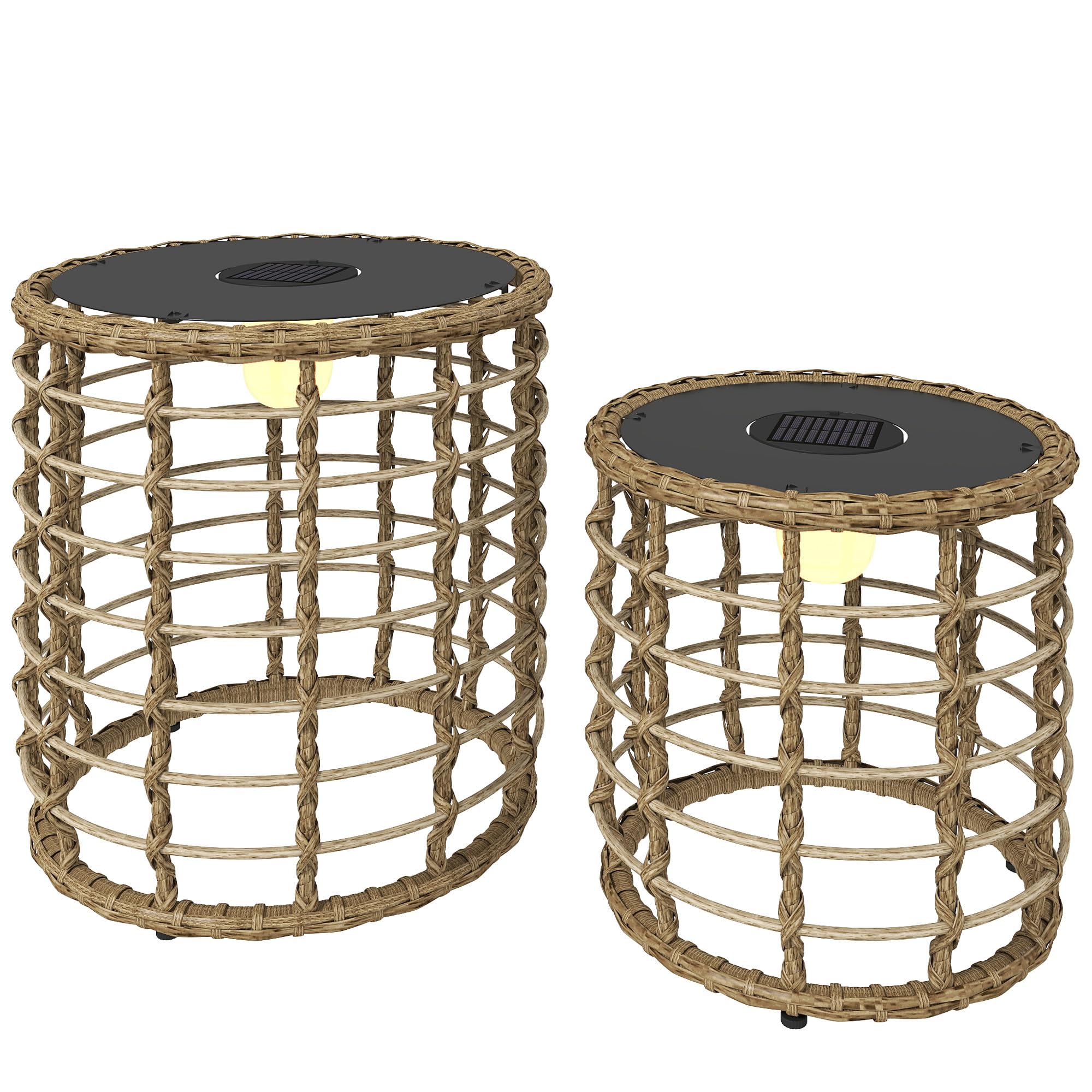 Outsunny Set di 2 lampade solari a energia solare in rattan con sensore di luce, lampada solare a LED in stile boho, IP44, impermeabile, per giardino, balcone, esterno, prato, cortile