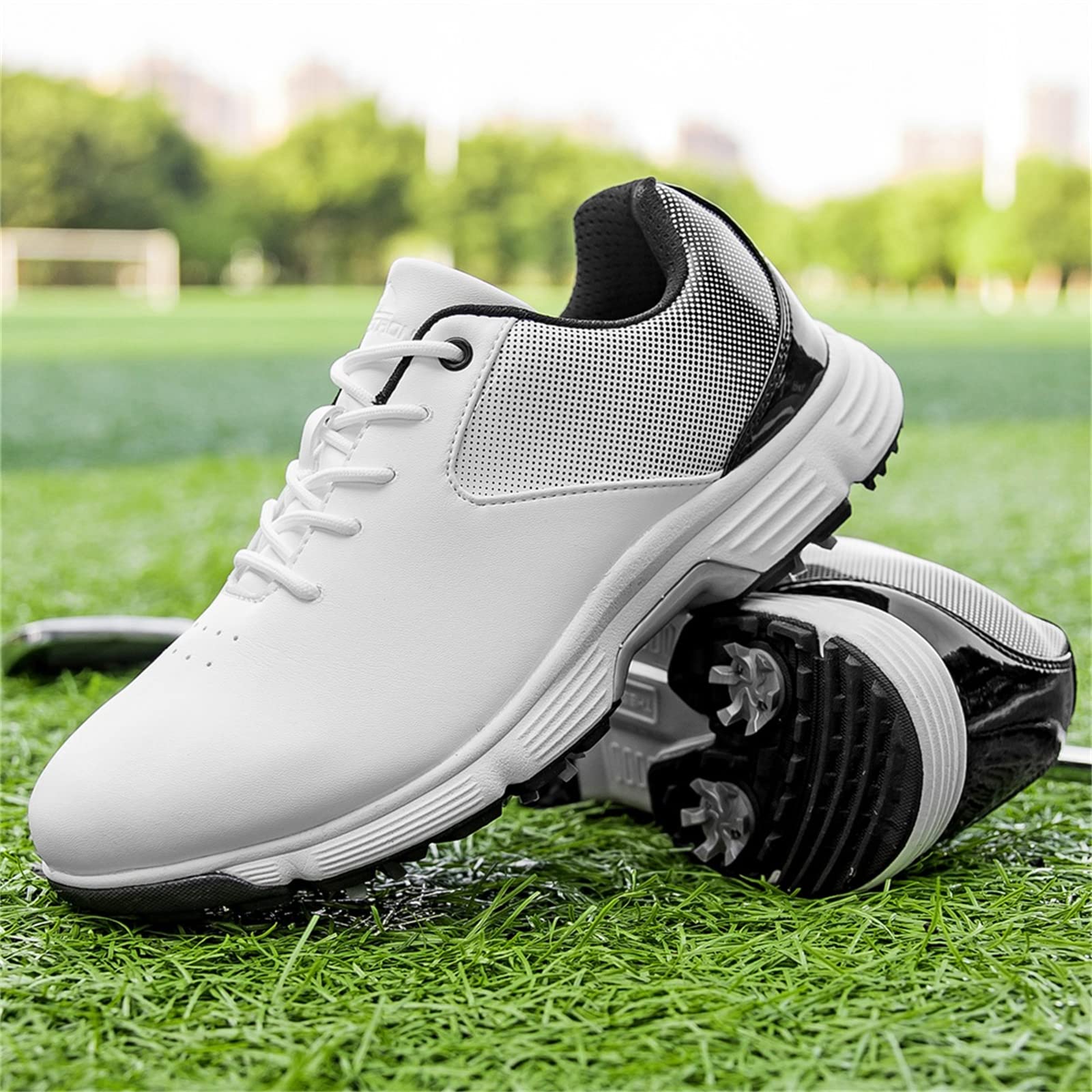 Chaussures De Golf pour Hommes avec Baskets Imperméables À Coupe Large en Cuir À Pointes Grande Taille