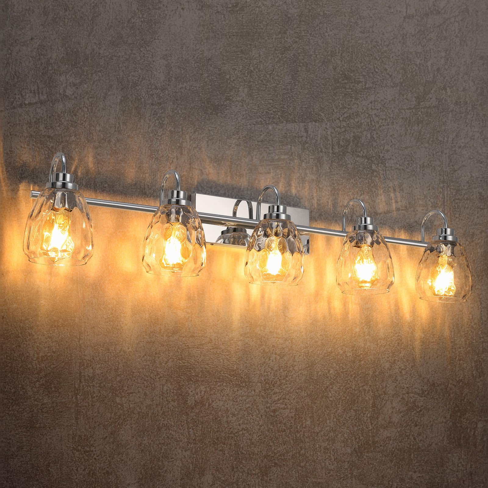 Bathroom Light Fixtures, Chrome Vanity Light Fixtures Over Mirror Wall Mount Lighting Fixture Hammered Glass Shade E26 Socket Hallway Kitchen Bedroom Living