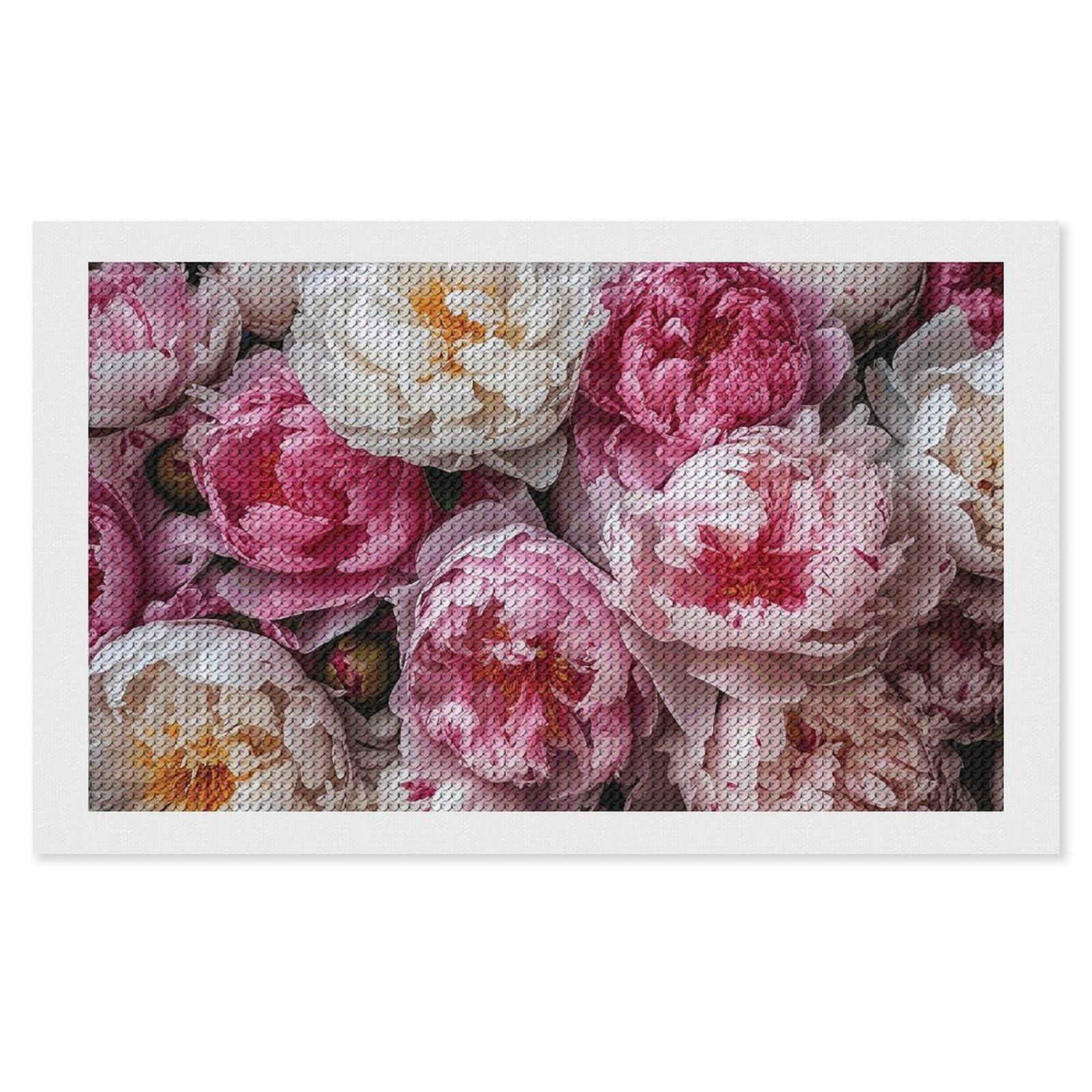 Diamond Painting Kits for Adults - DIY Diamond Art Kits for Beginners - Full 5D Paint Drill Diamond Dots Paintings- Peach And White Peonies Diamonds Pictures Gem Art And Craft Wall Decor 12"x20"