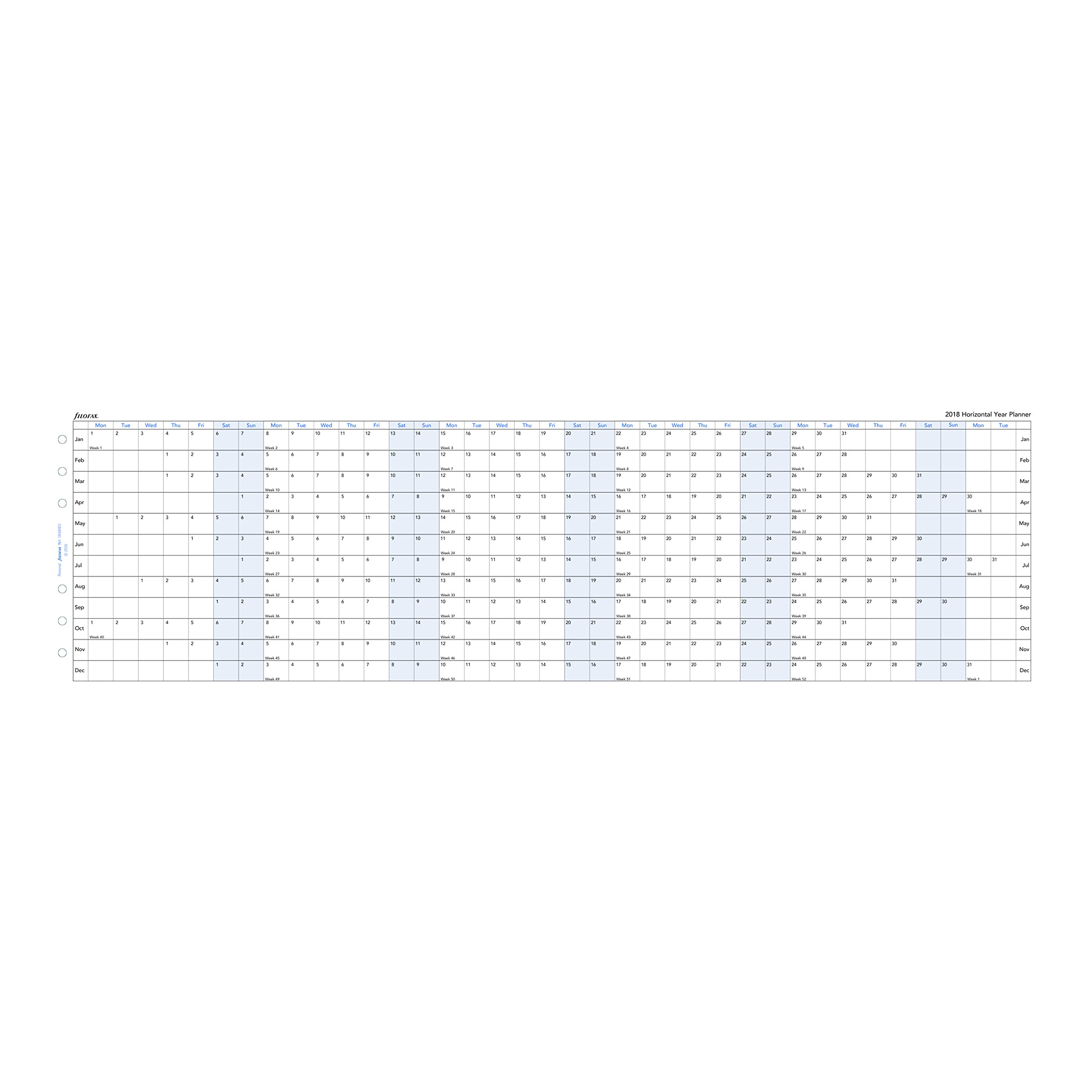 Filofax 2018 personal/Compact Full year Horizontal planner refill, Jan 2018- DEC 2018, mensile, 17,1 x 9,5 cm (C68401 – 18)