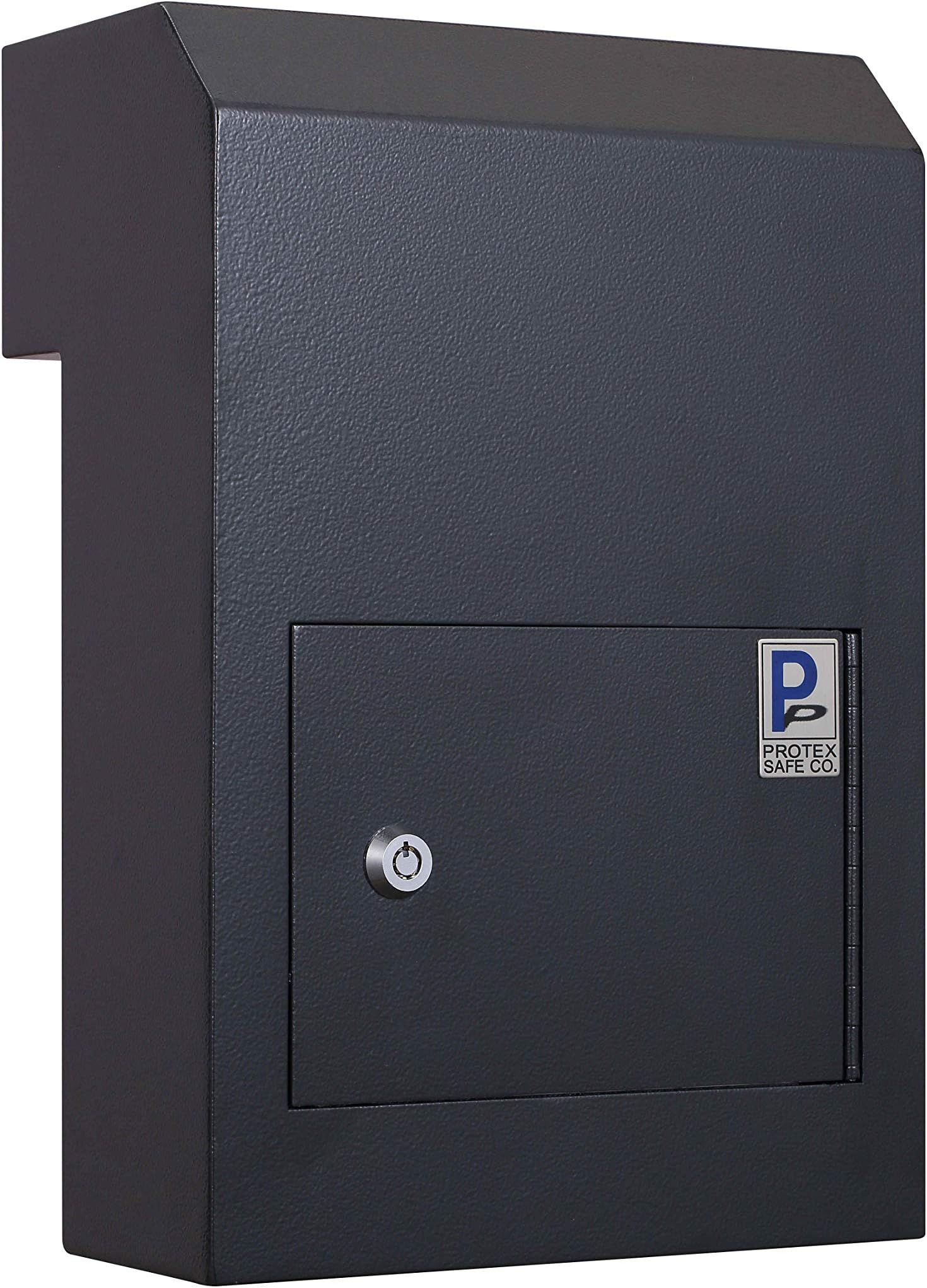 Protex Through Door Drop Box (WSS-159)-Black, for Keys, car remotes, Cash, Checks and envelopes, Metal Baffle, Pre-drilled mounting Holes,Double Steel Door, Adjustable Metal Frame