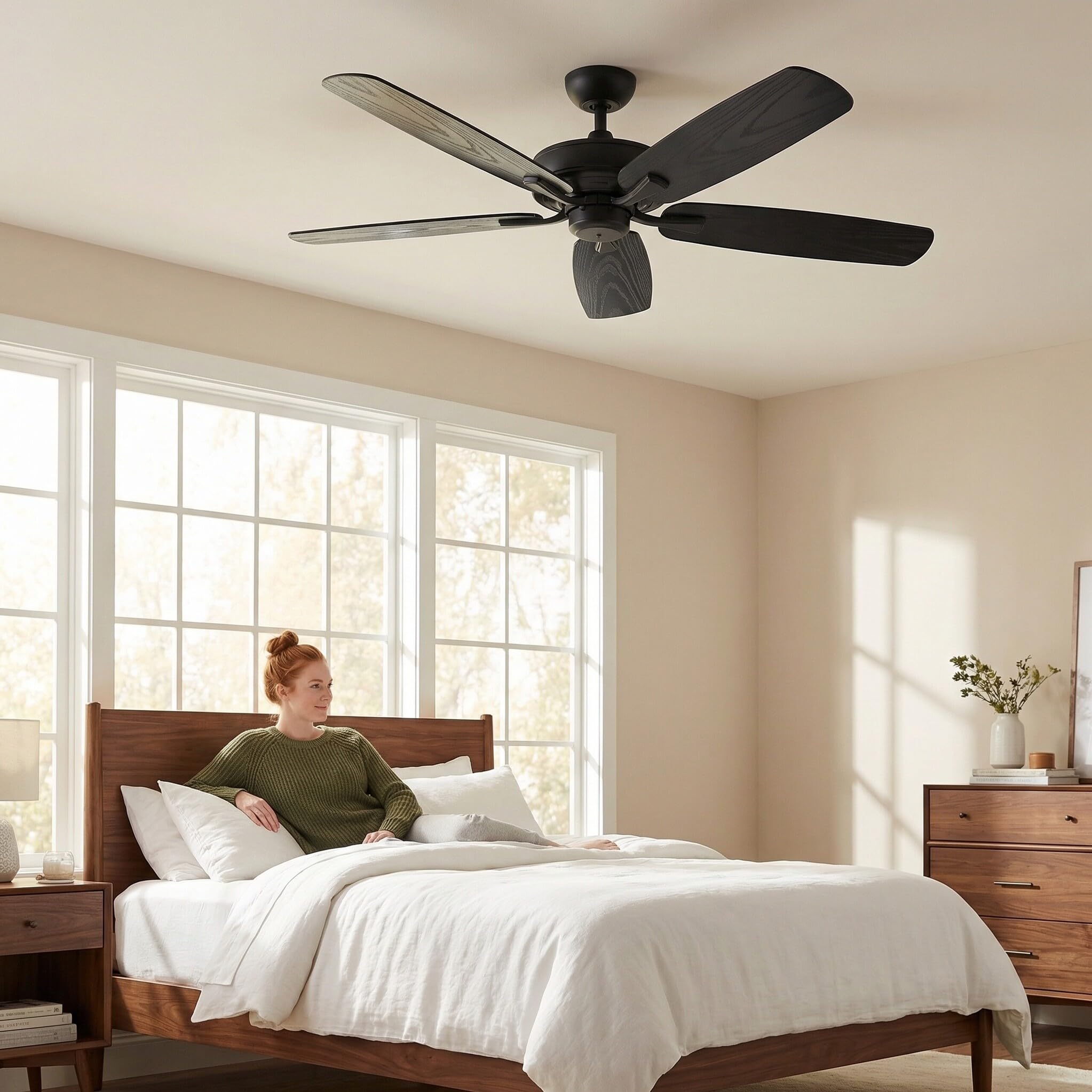 5 Piezas Aspas de Ventilador de Techo de Plástico Acabado Imitación Madera, Repuesto Fácil de Instalar para Ventiladores de 52 Pulgadas, Accesorio Moderno para Dormitorio