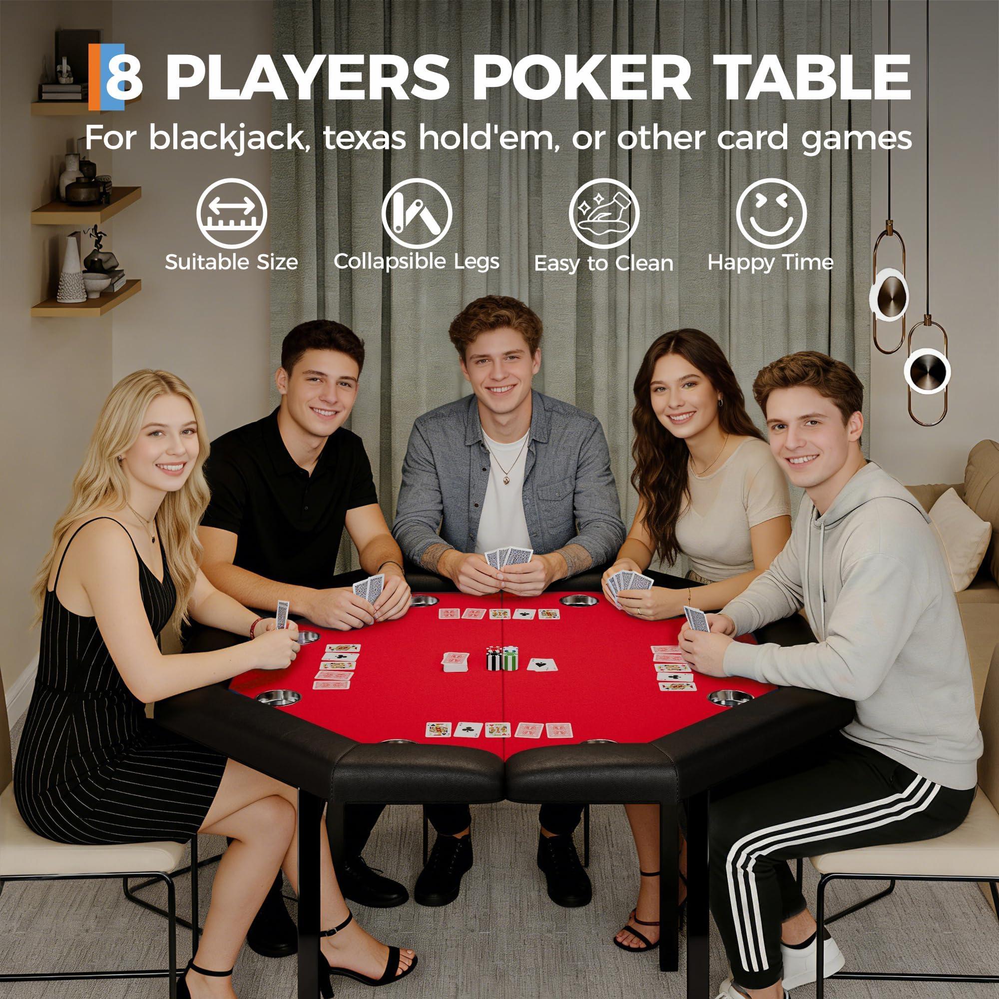 Garvee Tavolo Da Poker Ottagonale Pieghevole, 122 cm Per 8 Giocatori