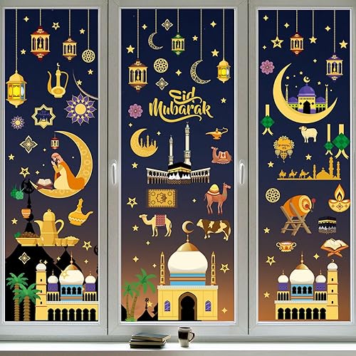 Miniatura 5 de Ramadán se adhiere a la ventana, decoración de ventana de Ramadán, calcomanías para ventanas, suministros de fiesta, calcomanías de ramadán