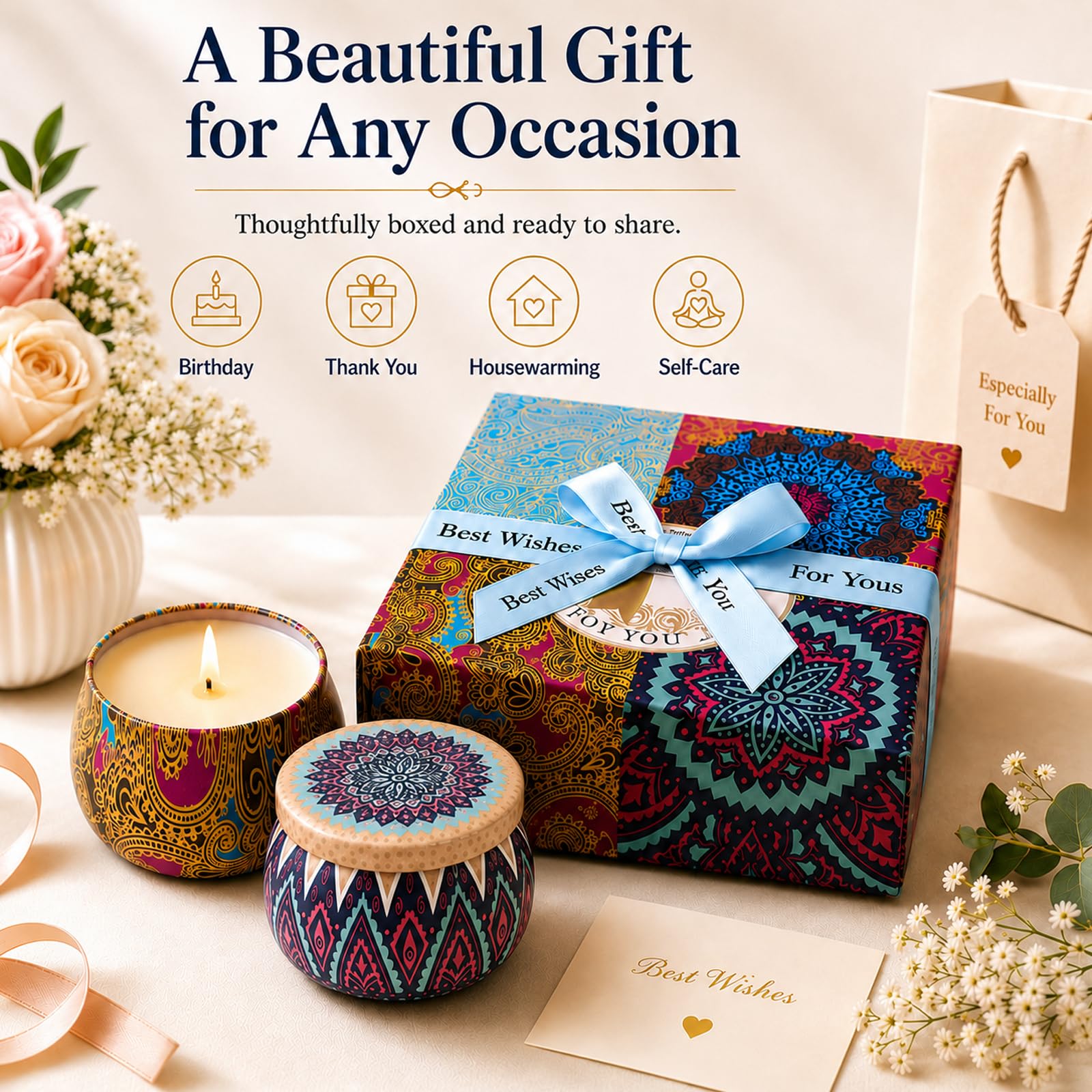 Scented Candles Gift Set, 8% Essential Oil, 4 Pack Aromatherapy Candle, Stress Relief Gifts for Women,120H Burning, Candles for Home Scented, Ideal for Birthday, Christmas, Thanksgiving, Mother's Day