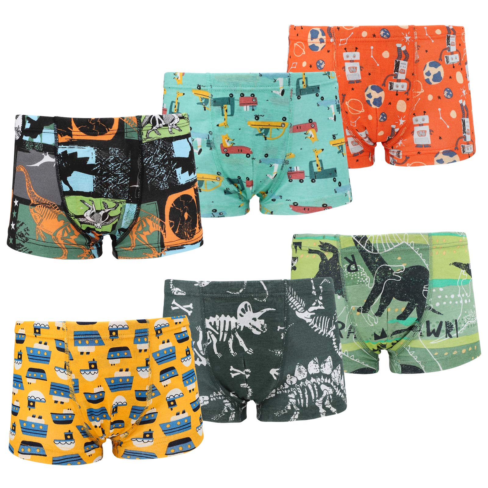 MooMoo Baby 6 Packs Little Boy Boxer Briefs Dinosaur Toddler Boy Underwear Cotton Kids Undies Shorts