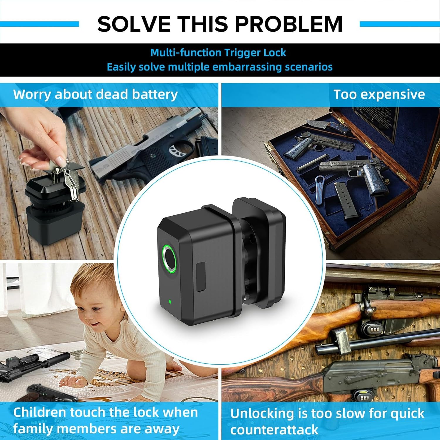 Biometrics Gun Trigger Lock,Fingerprint and Key Unlocked Trigger Locks,Quick Release and Secure Gun Lock for Pistols,Revolvers,Shotguns