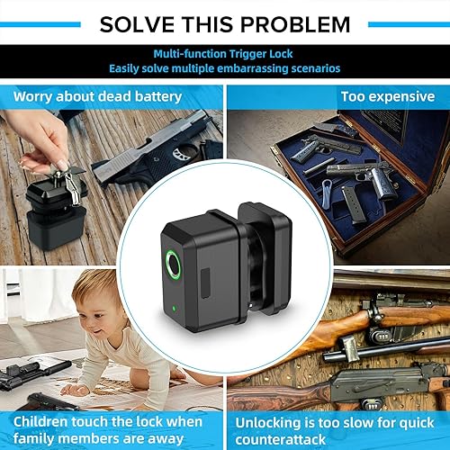 Miniatura 5 de KENRONE Bloqueo biométrico de gatillo, IP66 resistente al agua, bloqueo de pistola de huellas dactilares, desbloqueo rápido de seguridad para la