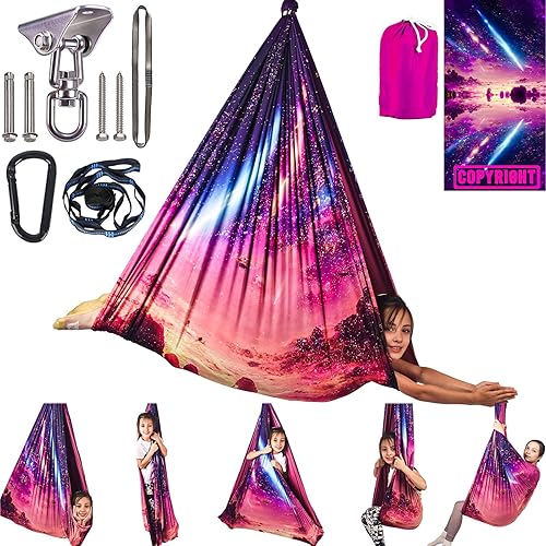 Columpio sensorial para niños, para interiores y exteriores, terapia de doble capa con kit de colgador giratorio de 360, columpios ajustables para