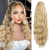 Vista 19 de Extensión de cola de caballo con cordón negro, 26 pulgadas, onda natural, resistente al calor, con clip, extensión de cola de caballo