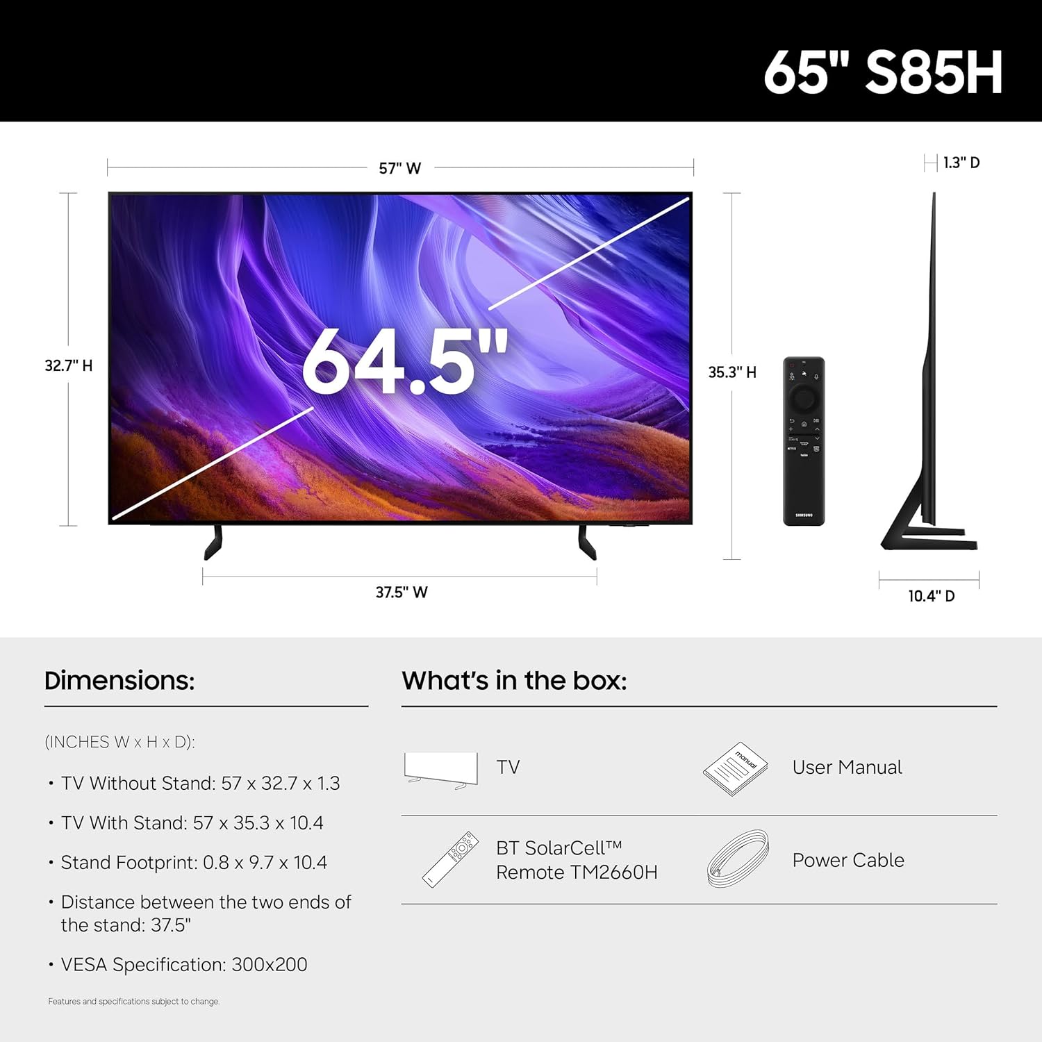 Samsung 65-Inch Class OLED S85H Series Samsung Vision AI Smart TV (2026 Model, 65S85H) OLED HDR, NQ4 AI Gen2 Processor, 4K AI Upscaling, AI Sound Controller, Color Booster Pro, Alexa Built-in