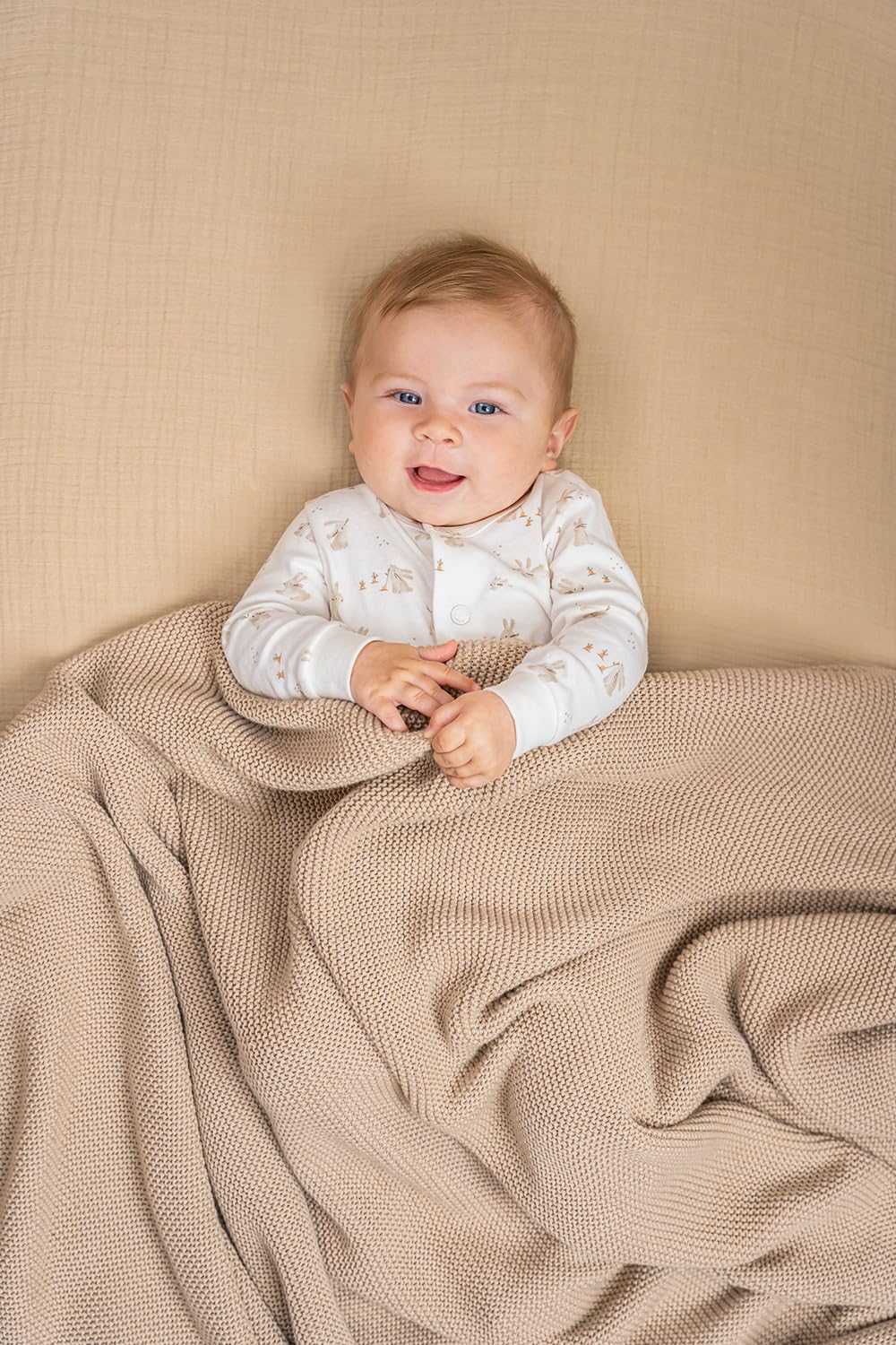 Little Dutch Decke Strickdecke Kinderdecke Strick Kinder (110x140 cm) Newborn Naturals beige - Pure