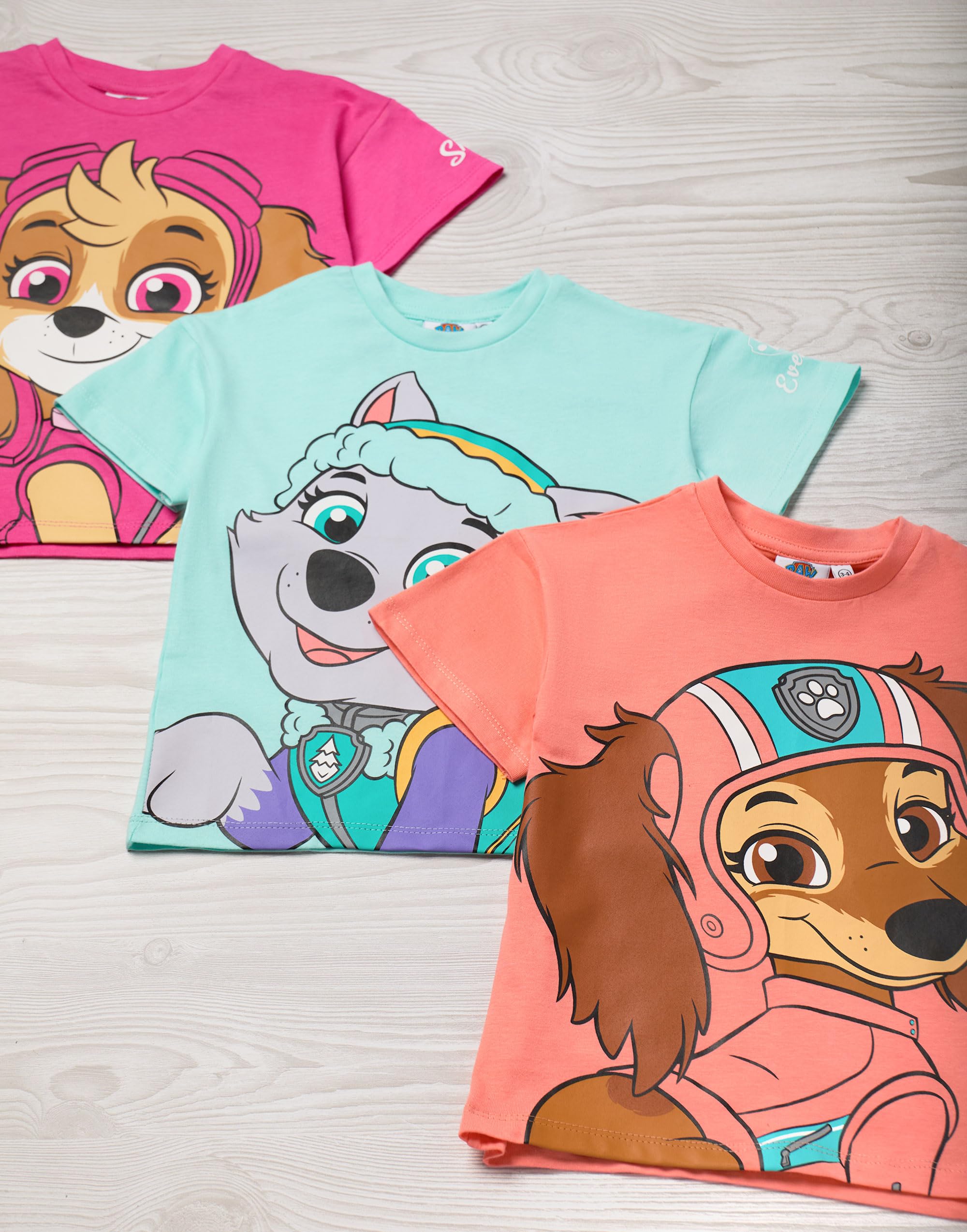Paw Patrol Set di Magliette per Ragazze | Confezione da 3 Magliette a Maniche Corte per Bambini con Stampa Grafica di Grandi Personaggi | Personaggi dei Cartoni Animati di Skye Everest Liberty