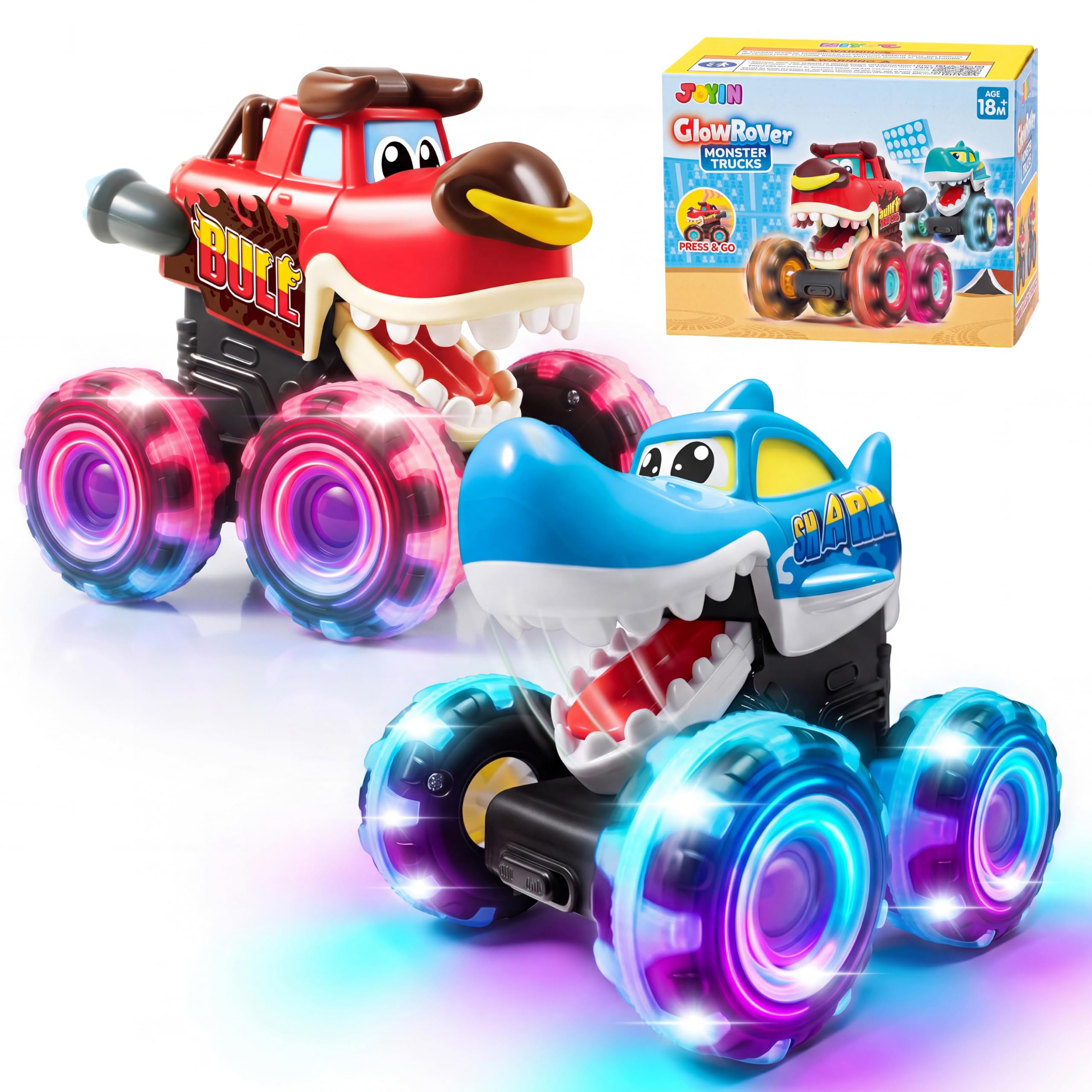JOYIN 2 Pack Monster Truck Toys for Boys Age 1 2 3 4 5 6 Light Up Toy Cars โ image 1