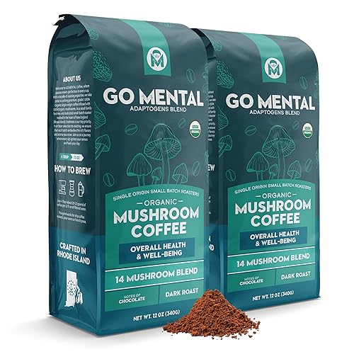 Mezcla de café orgánico de 14 hongos tostado oscuro, melena de león orgánica, chaga, reishi rojo y más, notas de chocolate, mejora la salud general,