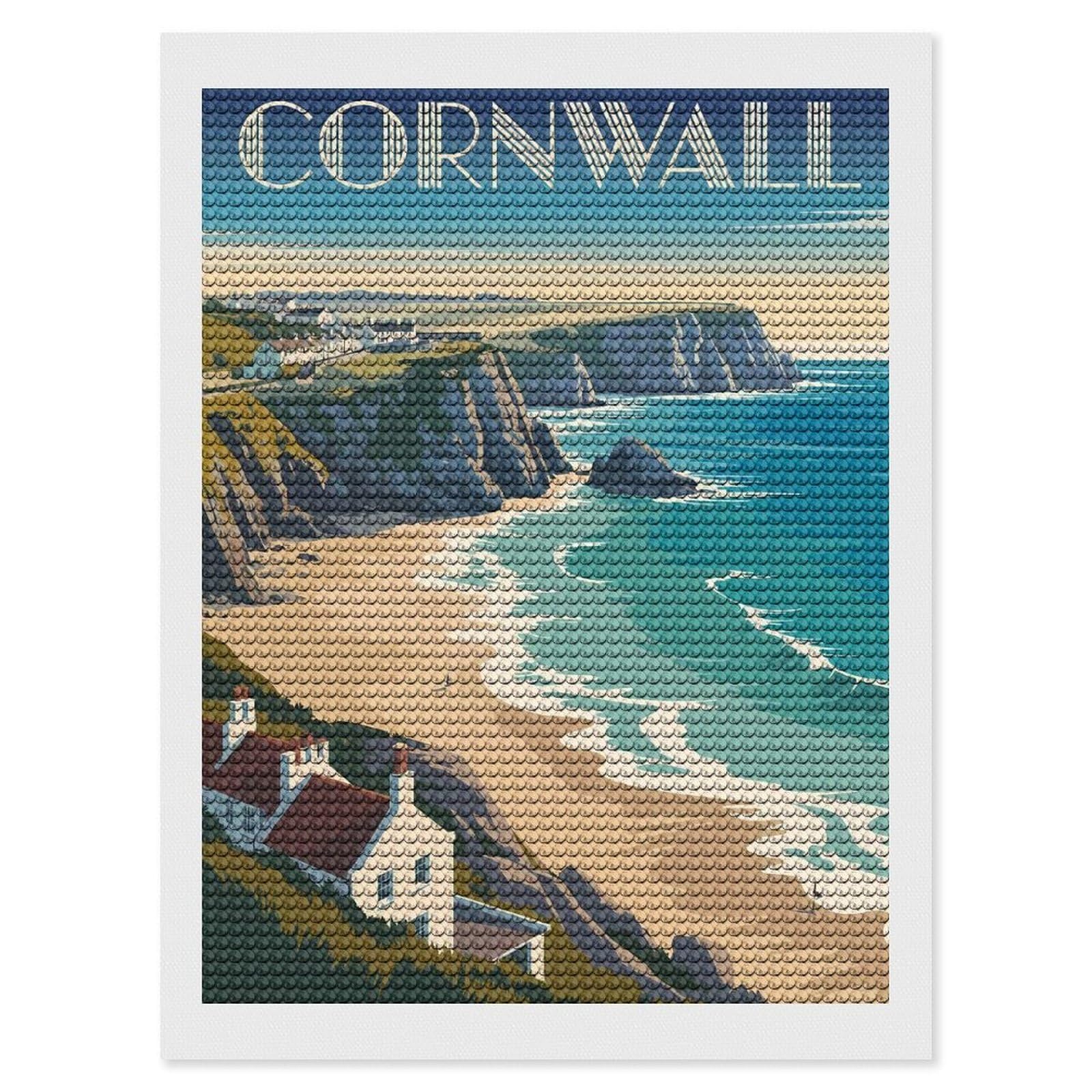 Junmoney Cornwall Travel Diamond Painting Canvas Set 12"x16", Satisfying Creative Project, Easy to Follow Symbols, Fun Craft Experience