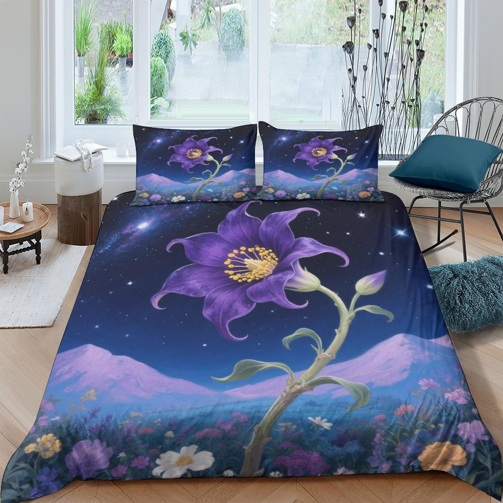 Housse de couette Datura imprimée 3D en microfibre 220x240cm avec taie d'oreiller pour lit King