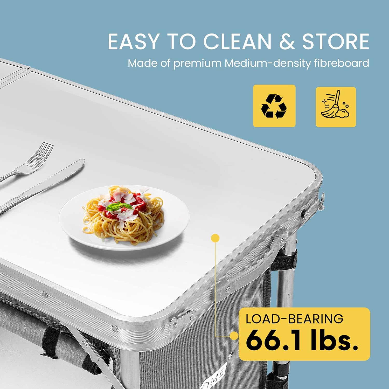 VIVOHOME Outdoor Aluminum Lightweight Folding Camping Table with 3 Adjustable Height Legs and Storage Organizer for BBQ, Party, Picnic, White and Gray : Patio, Lawn & Garden