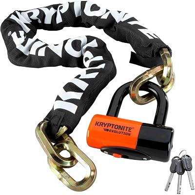 Kryptonite New York 1210 Bike Chain Lock, 3.25 Feet Long Heavy Duty Anti-Theft Sold Secure Gold Bicycle Chain Lock with Evolution Disc Lock and Keys for Ultimate Security E-Bike, Motorcycle, Scooter