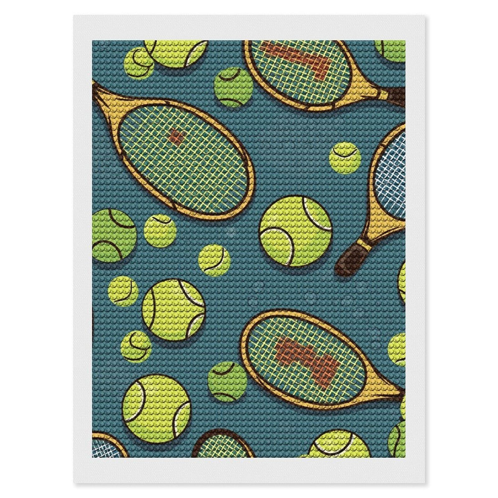 DWVTSLH Funny Tennis Racquets and Tennis Balls Diamond Painting Kits for Adults, Personalized Diamond Photo Art Full Drill, DIY 5D Diamond Art Painting Kits for Beginners, Home Wall Decor 12"x16"