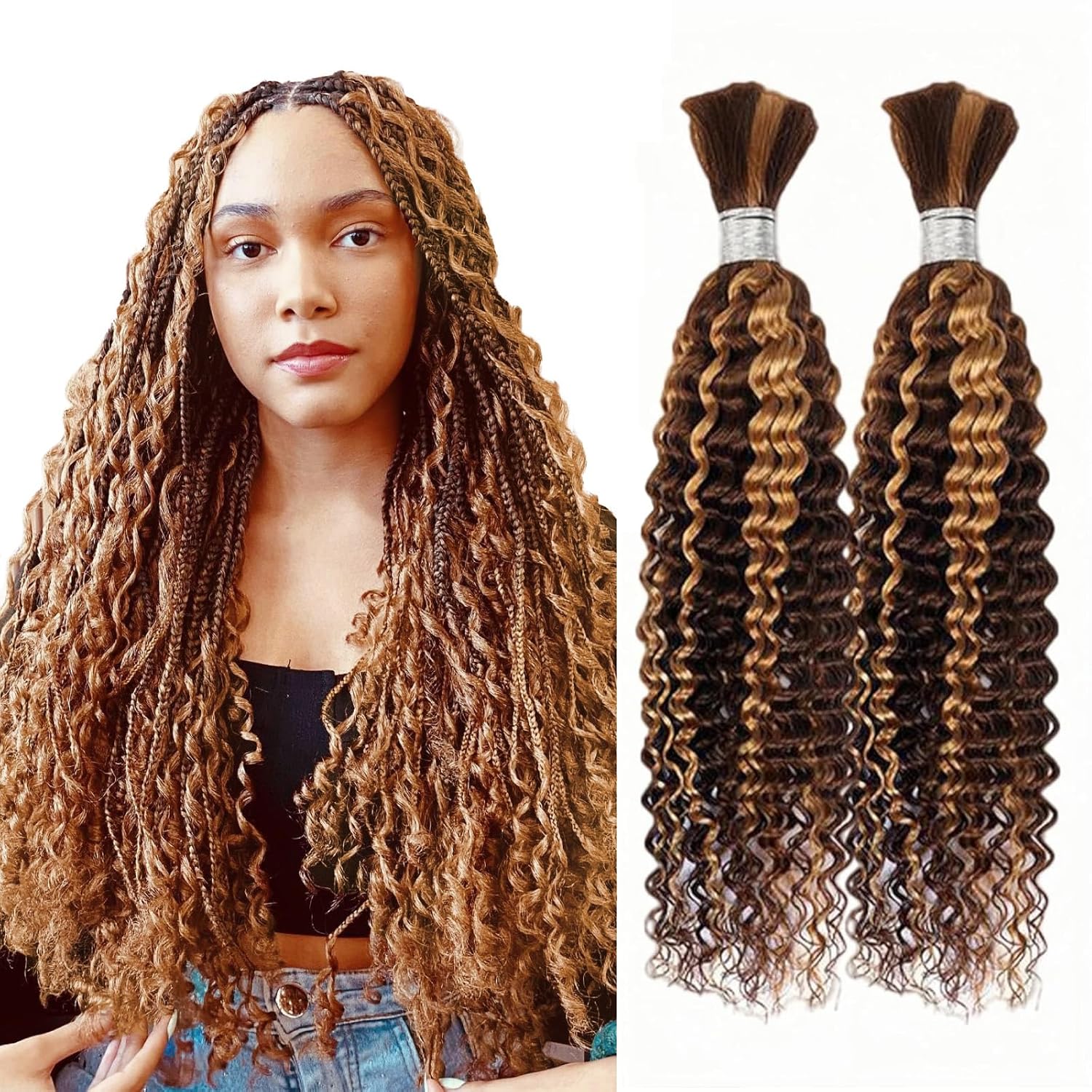 350 Human Hair for Boho Braids 18 Inch Boho Hair for Braiding 2 Bundles 110g 12A Ginger Curly Boho Braids for Human Hair Bulk (Ginger350, 18inch)