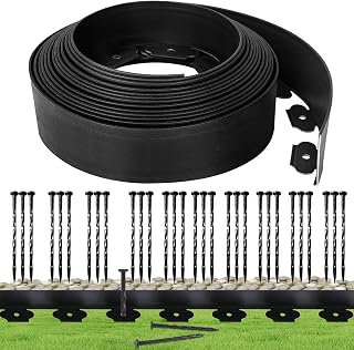 Landscape Edging Borders 33FT Extra Tall 4IN Outdoor Edging Borders Plastic Flexible with 30pcs Stakes,Mini Plastic Fence for Landscaping Yard Flowerbeds,Grass-Black