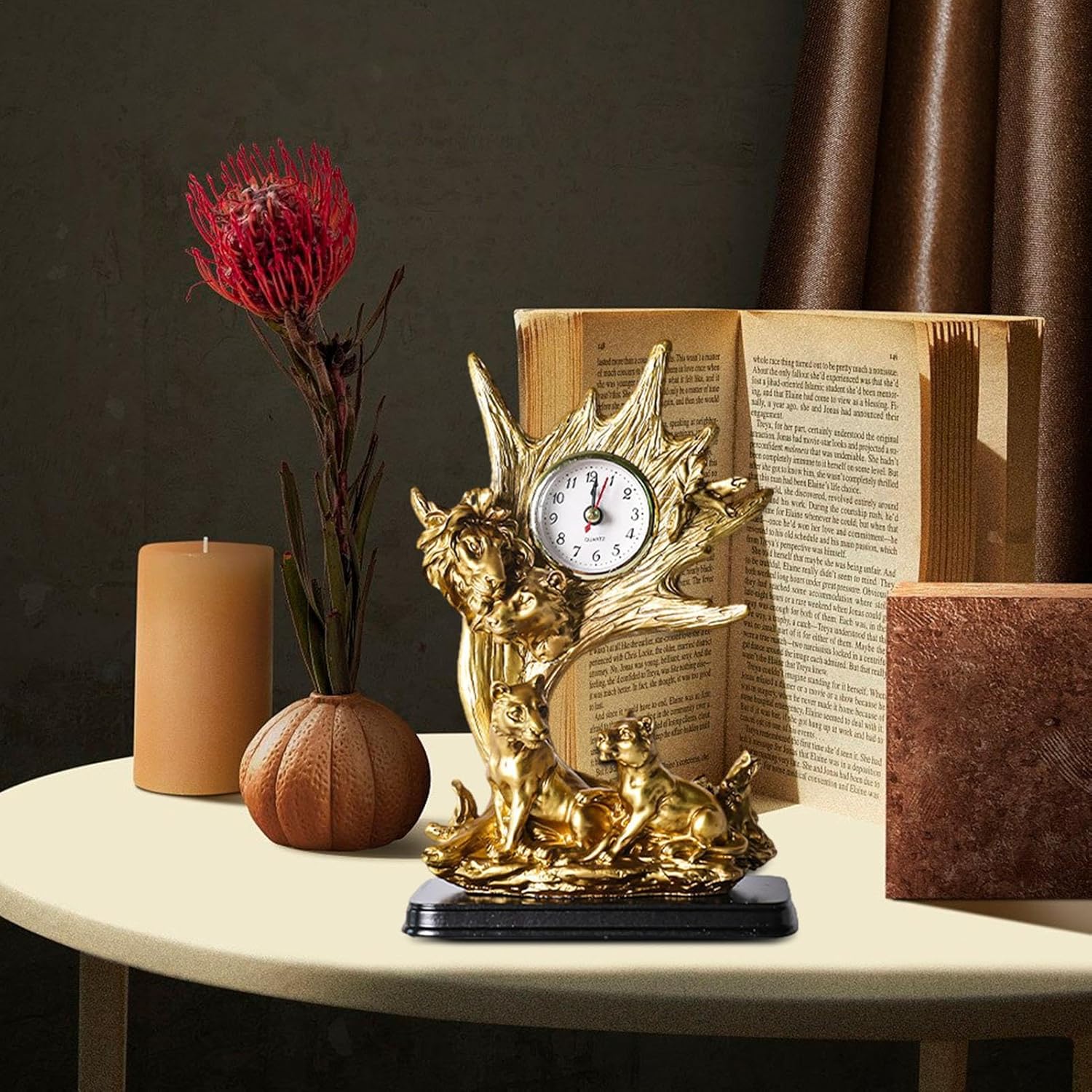 装飾テーブルクロック、ビンテージデスククロック | 金属製のポインター付き樹脂卓上時計,ノベルティホームデコレーション像、レトロな動