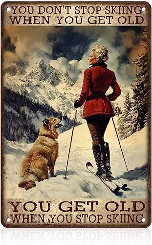 Vintage Skiing Winter Metal Poster Rustic Tin Sign Mountain Wall Art Winter Sports Retro Decor Ski Resort Lodge 8x12inch