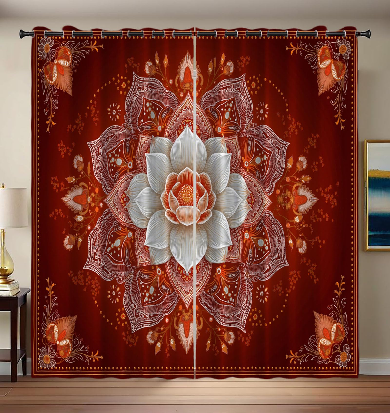 Rideaux occultants 140x240 cm à oeillets avec imprimé floral de tradition, lot de 2