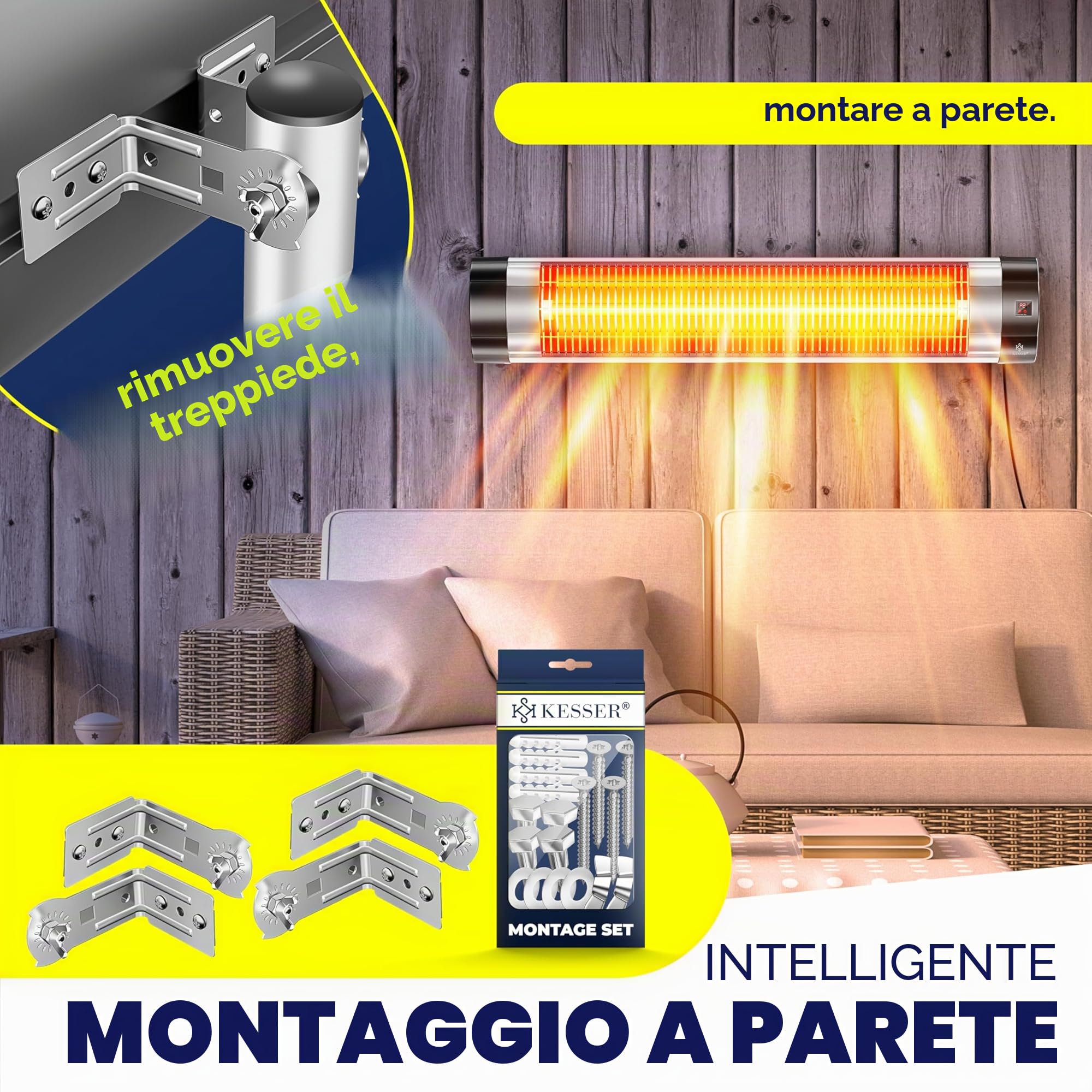 Kesser® Radiatore a raggi infrarossi Riscaldatore a raggi infrarossi Radiatore per terrazza 2500W con telecomando incluso, con custodia protettiva, altezza regolabile, supporto telescopico, Radiatore