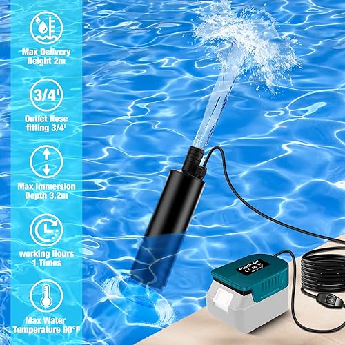 Miniatura 2 de Bomba de agua para Makita Battery 18V LXT, bomba sumergible portátil, pequeña bomba eléctrica inalámbrica de transferencia de agua de 500 GPH, con